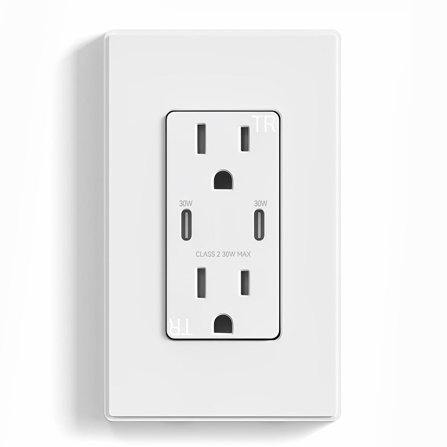 Hyper Tough 15A USB-C Dual Port Fast Charging Outlet, Tamper Resistant, Smart Chip, White