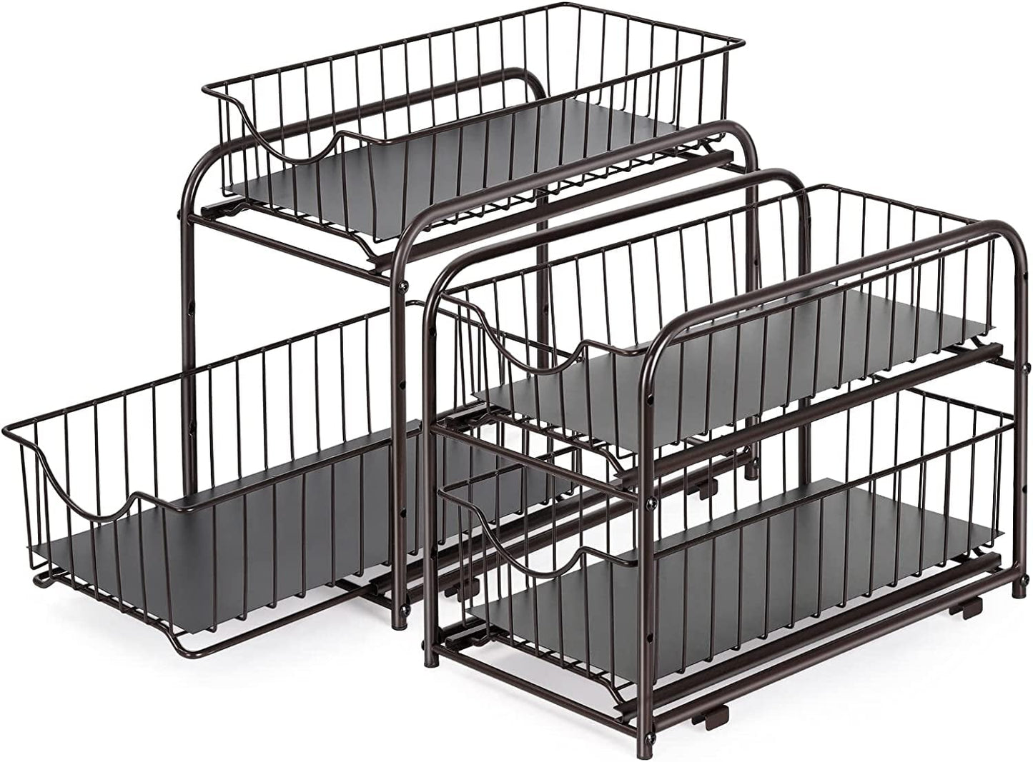 2-Tier Under Sink Storage Sliding Basket Organizer Drawer 2 Pack, Brown