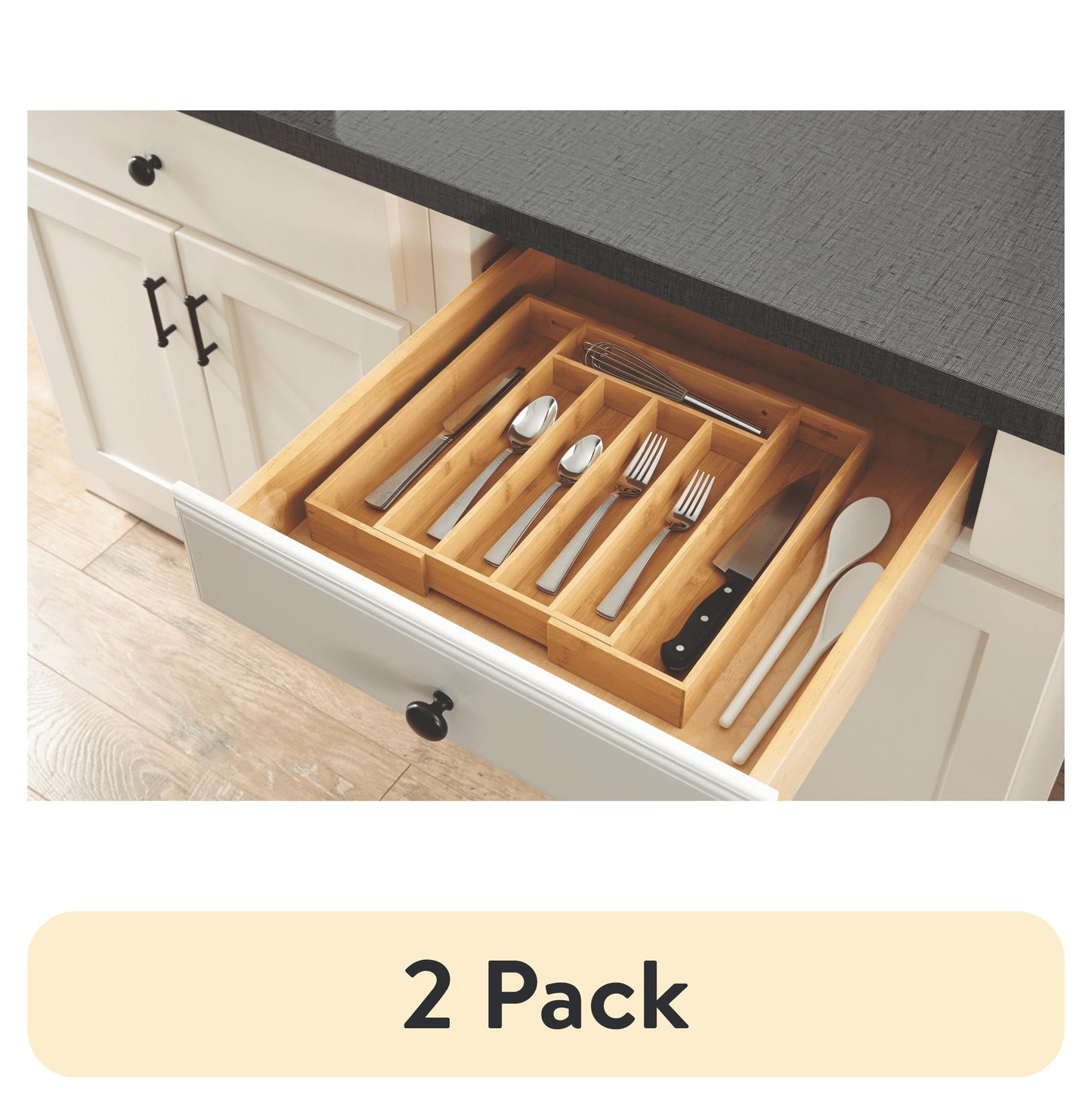 (2 pack) Better Homes & Gardens Organizador de Cubiertos Expandible de Bambú Natural, 13.98 x 10.04-15.35 x 1.97 inches