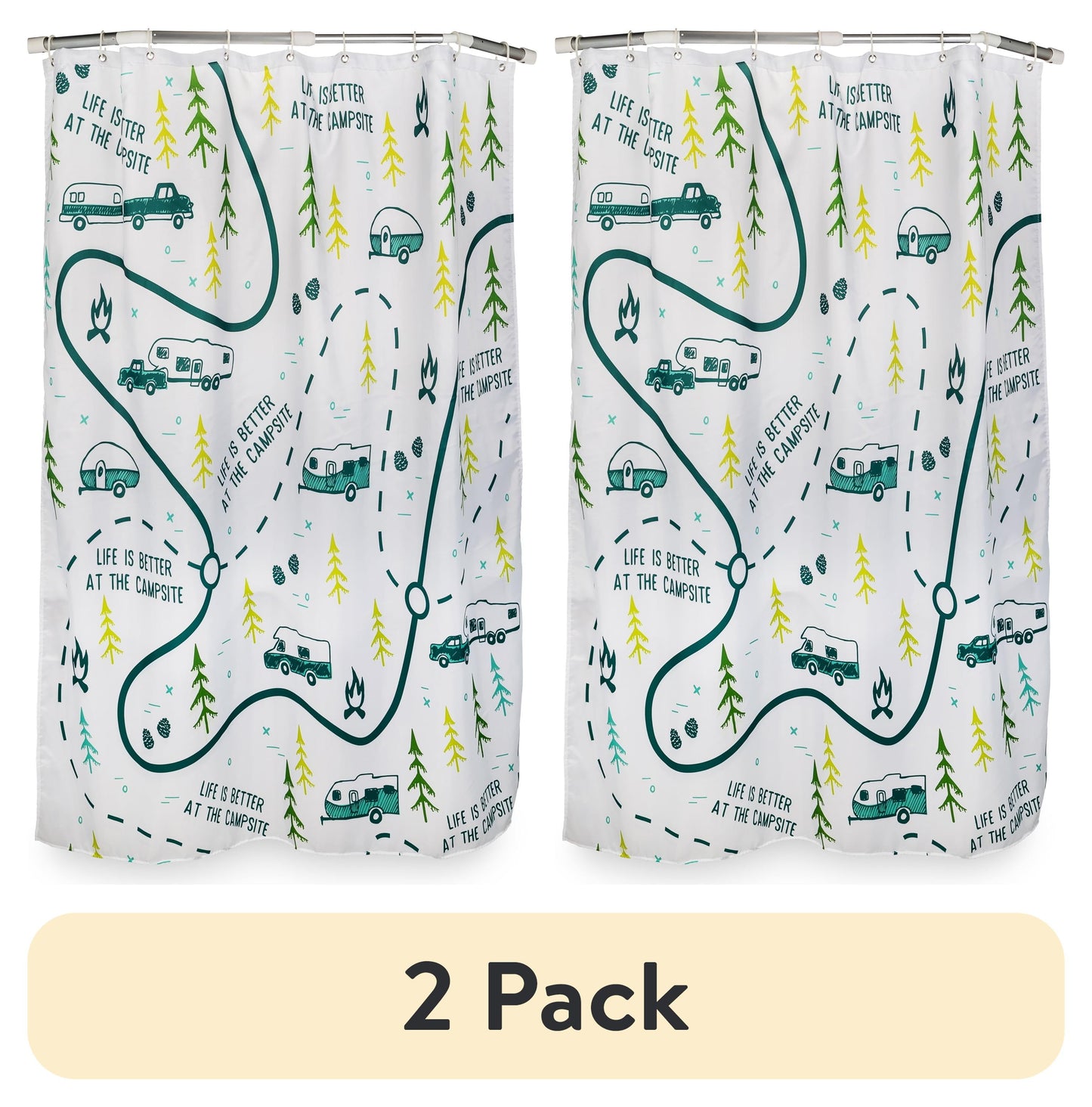 (2 pack) Camco Life is Better at The Campsite Camper/RV-Sized Shower Curtain (53245)
