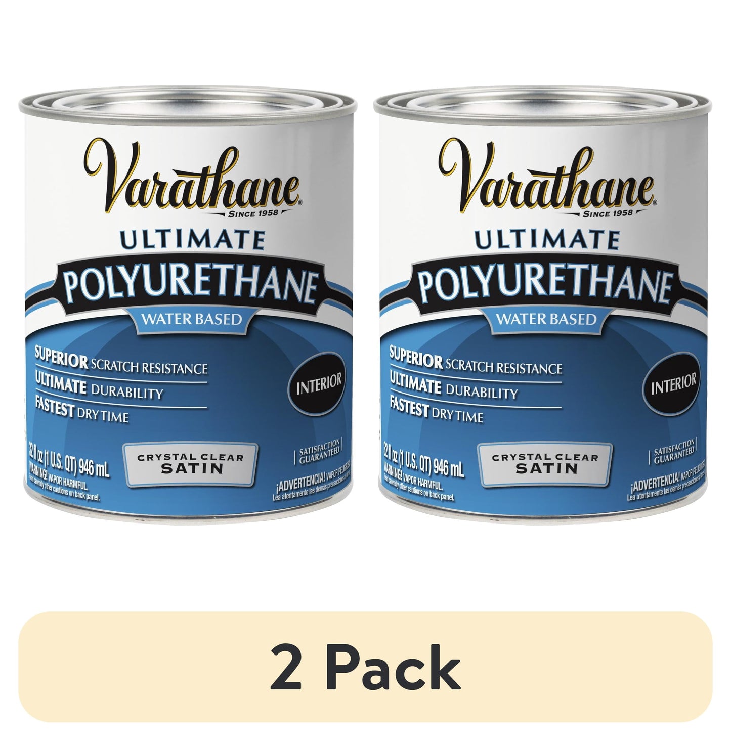 (2 pack) Clear, Varathane Ultimate Polyurethane, Satin-200241H, Quart