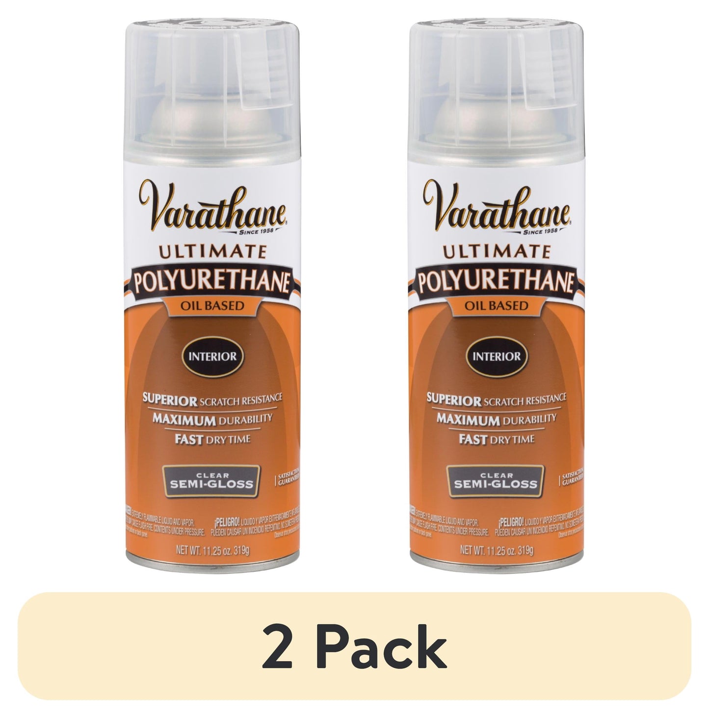 (2 pack) Clear, Varathane Ultimate Polyurethane Oil-Based Semi-Gloss Spray-6081, 11.25 oz
