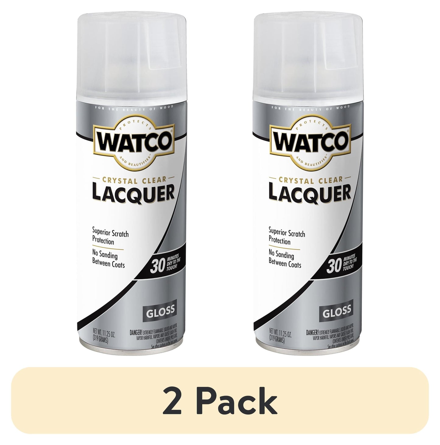 (2 pack) Clear, Watco Lacquer Wood Finish Gloss Spray-302656, 11.25 oz