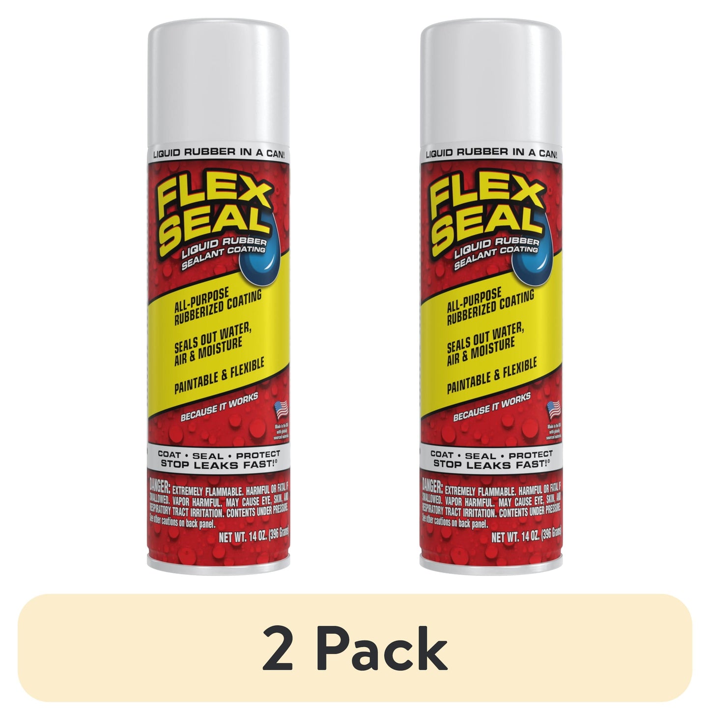 (2 pack) Flex Seal Aerosol Liquid Rubber Sealant Coating, White, 14 oz