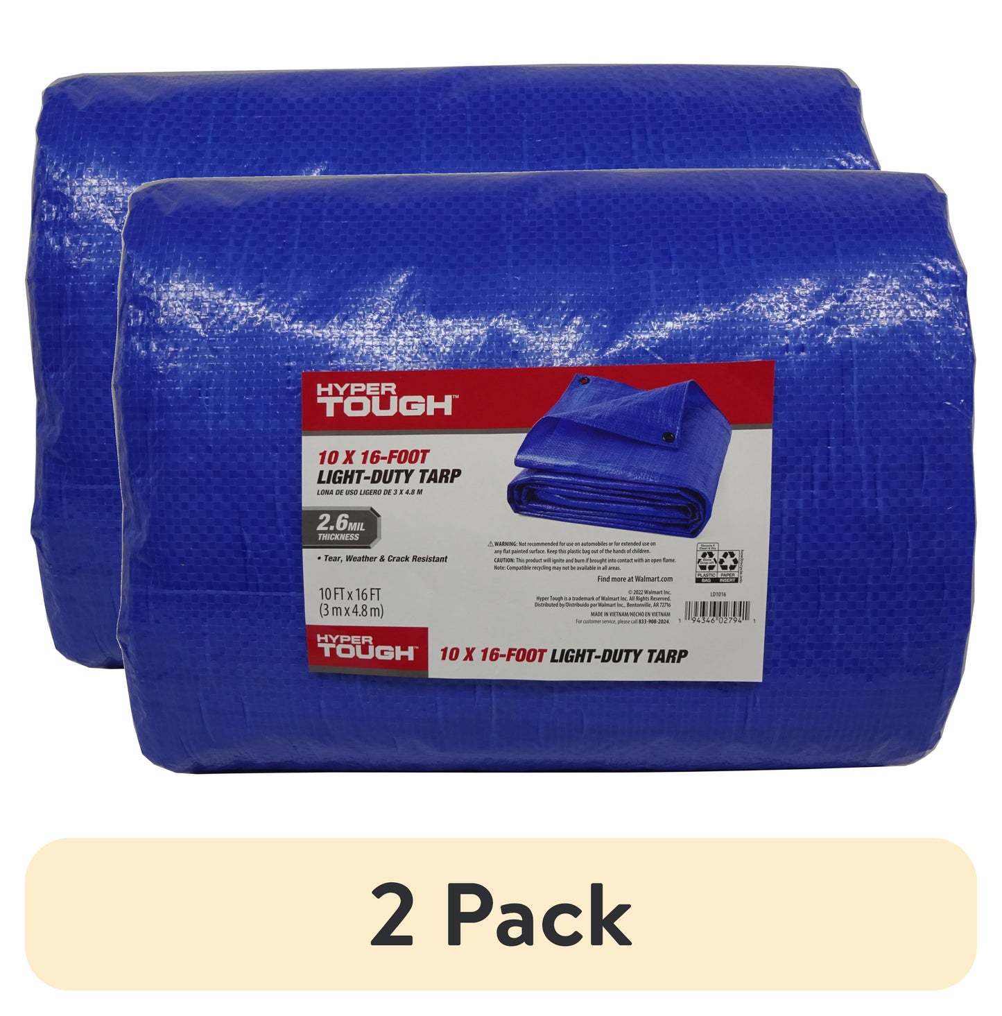 (2 pack) Hyper Tough Resistente a la Intemperie de Uso Ligero Lona de Polietileno de 10' x 16'