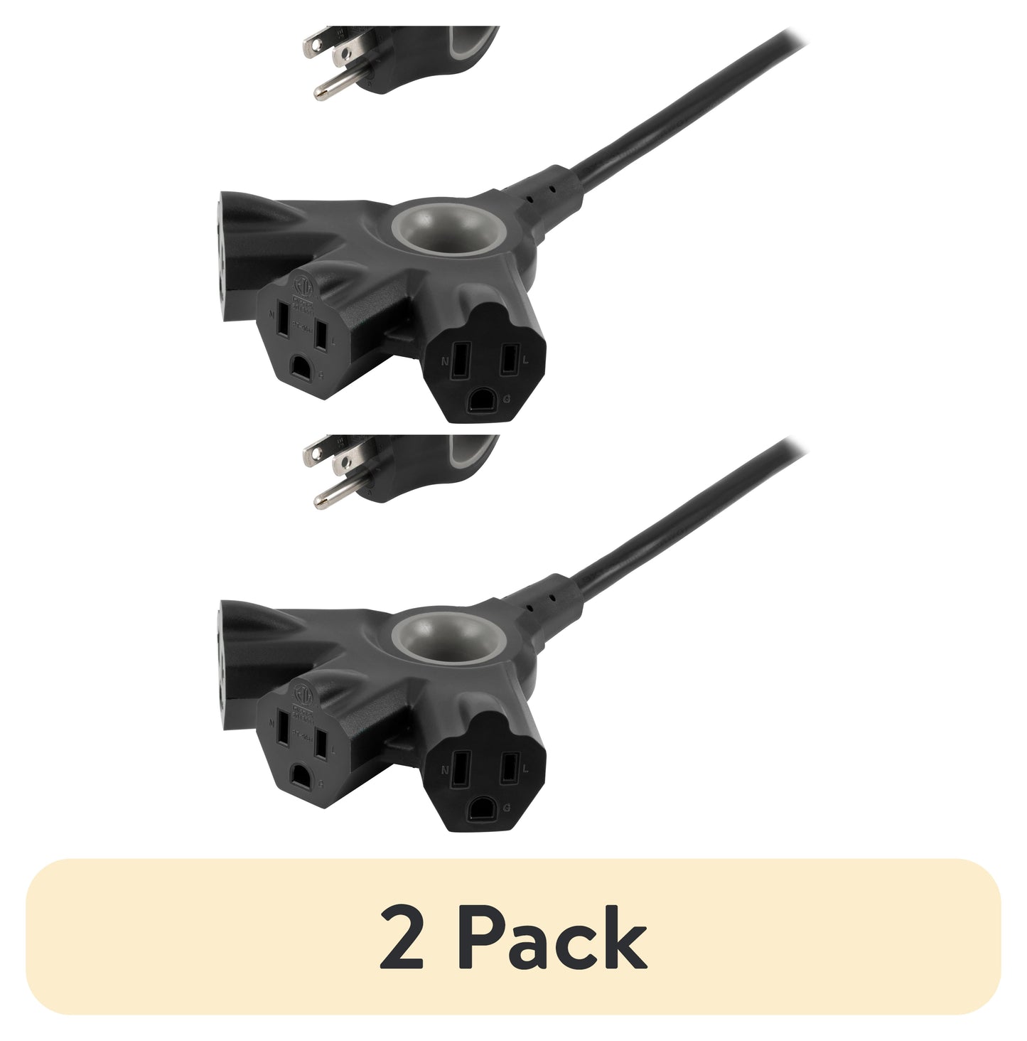(2 pack) Philips EZGrip 50FT Black Outdoor Extension Cord 3 Prong with Multiple Outlets, 16AWG