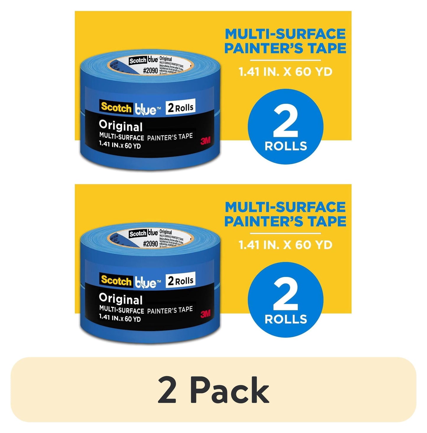 (2 pack) Scotch Blue Painter's Tape, 1.41 in. x 60 yd., 2 Pack, Original Multi-Surface, Paint Supplies