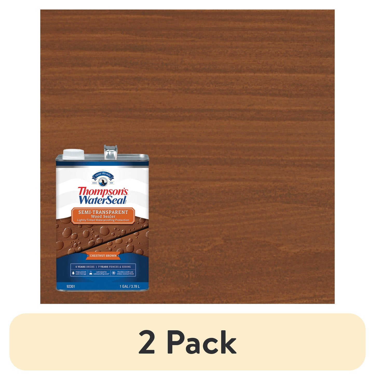 (2 pack) Thompson's WaterSeal Semi-Transparent Wood Sealer, Chestnut Brown, 1 Gallon