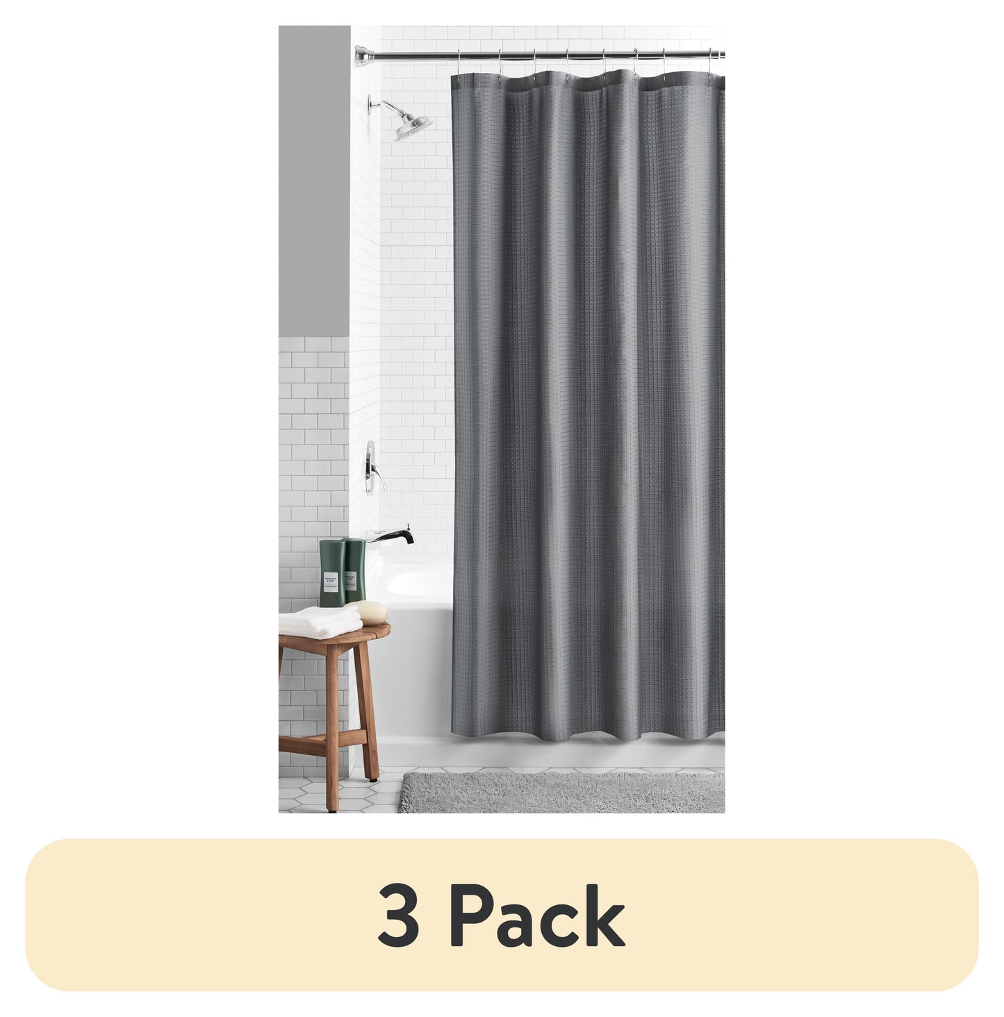 (3 pack) Mainstays Eco-Friendly Waffle-Weave Fabric Shower Curtain, with Recycled Polyester, 72†x 72â€, Gray