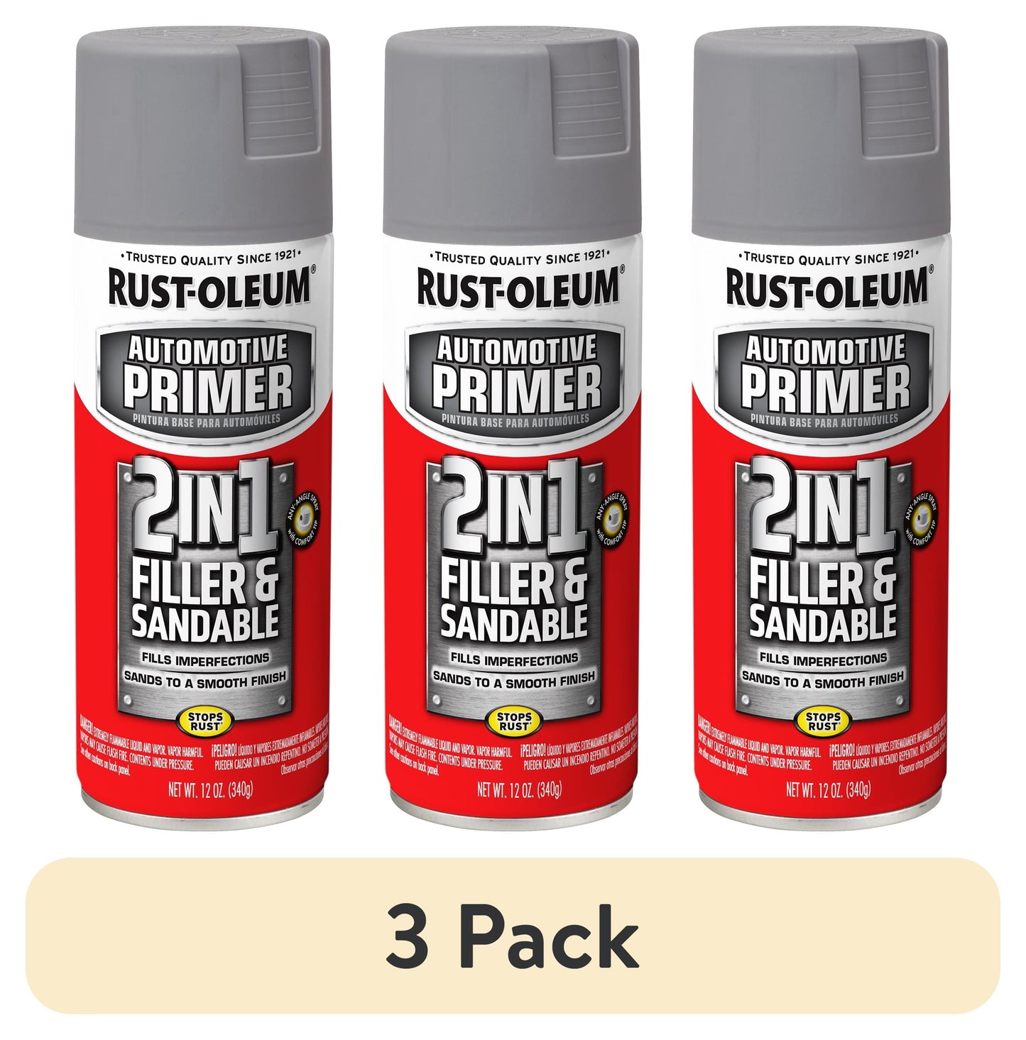 Rust-Oleum Automotive 2 in 1 Filler and Sandable Primer Spray, Gray, 12 oz