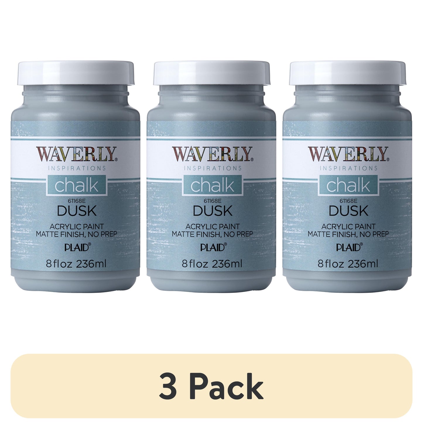 (3 pack) Waverly Inspirations Acrylic Ultra Matte Chalk Paint, Dusk, 8 fl oz