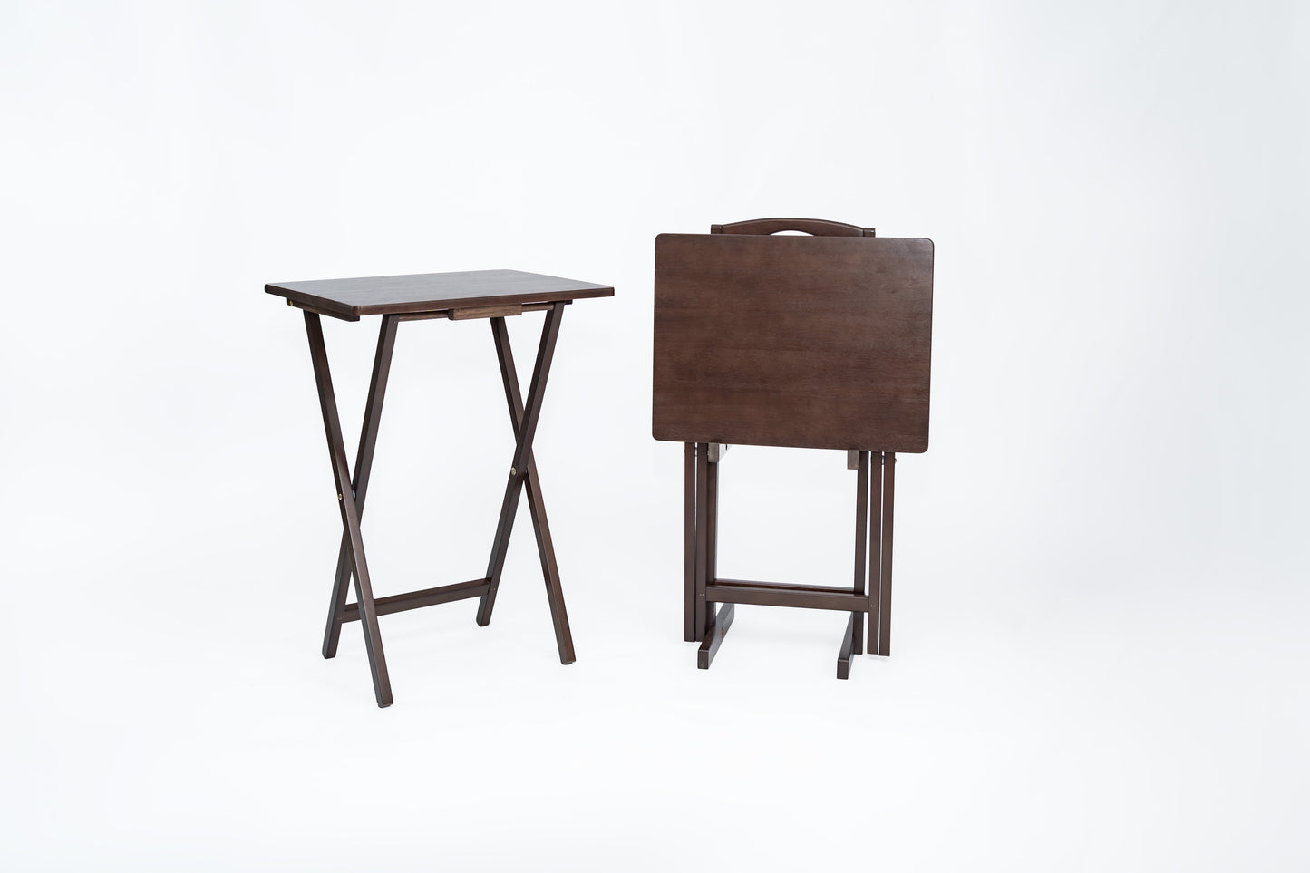 Mainstays 3-Piece Rubberwood Folding TV Tray Table Set of 2 with Storage Rack, Walnut