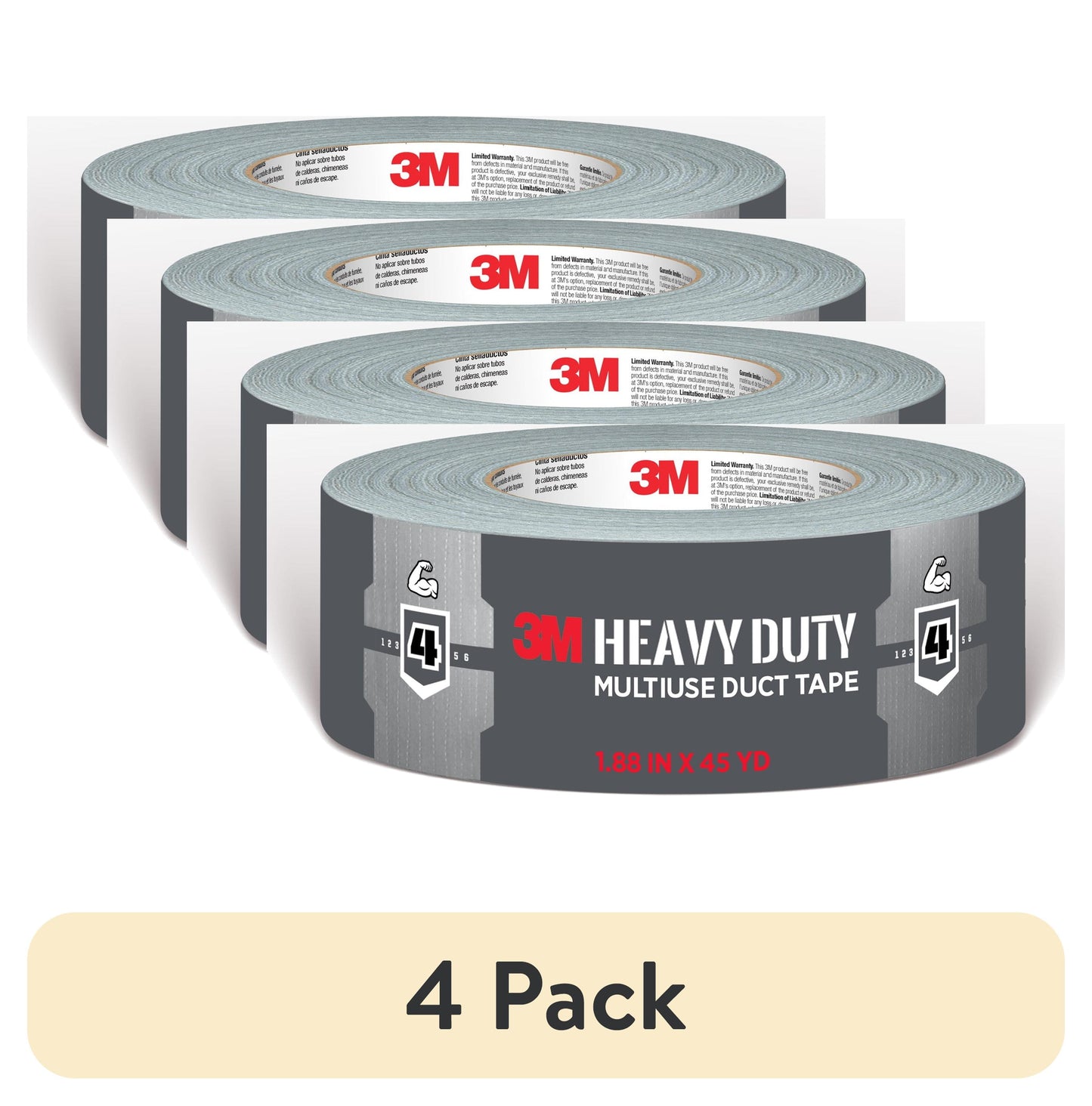 (4 pack) 3M Heavy Duty Grey Duct Tape, 1.88 in. x 45 yd., 1 Roll