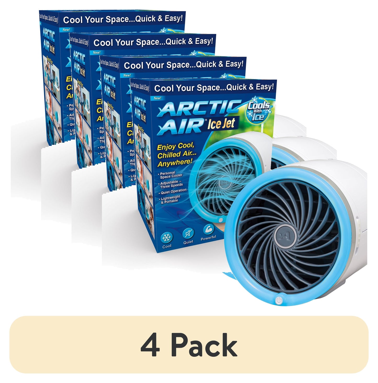 (Paquete de 4) Arctic Air Ice Jet Nevera de Aire, Nevera Portátil de 3 Velocidades con LED, Nevera Ligera y Compacta