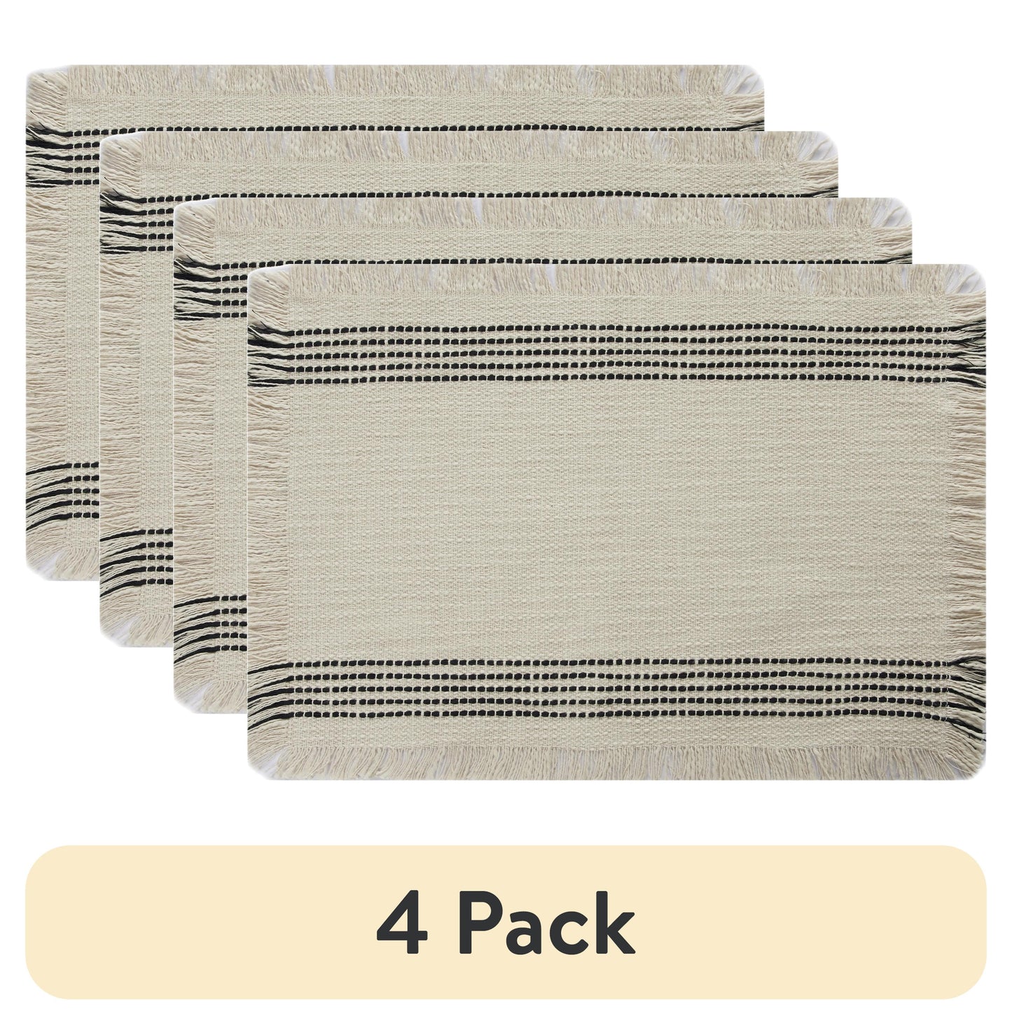 (4 pack) Better Homes & Gardens Jett Stripe Woven Placemat - Black and White - 14" x 20", 100% Cotton