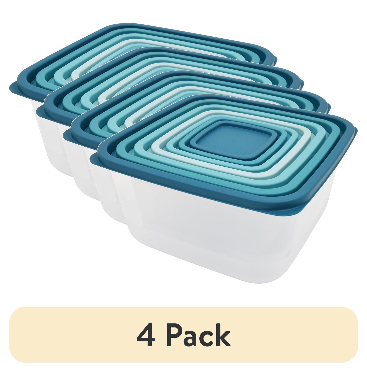 (4 pack) Mainstays 14 Piece Teal Plastic Food Storage Set, Teal Ombre, Ideal Use for Meal Prep and Batch Cooking
