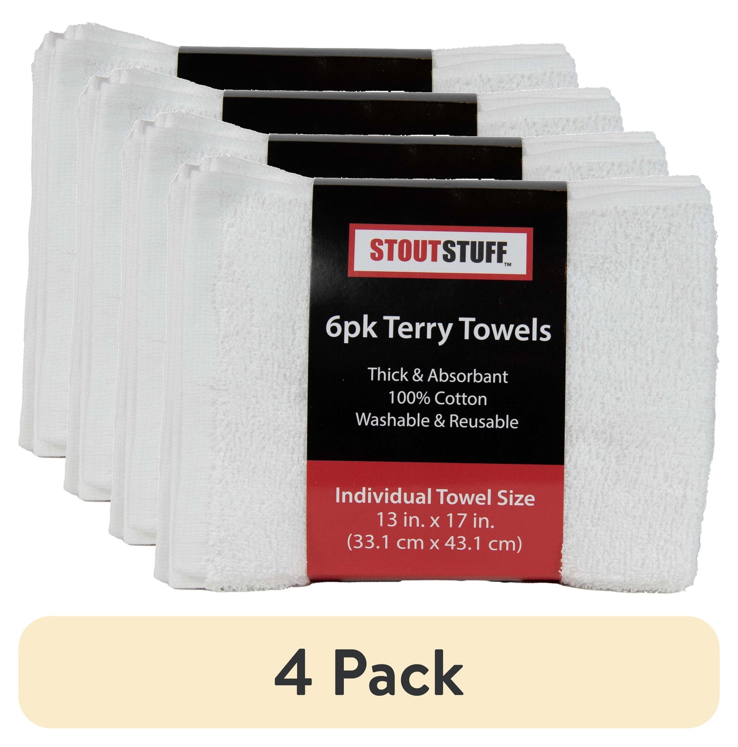(4 pack) Stout Stuff Cotton Cleaning Terry Towels, 6 Pack