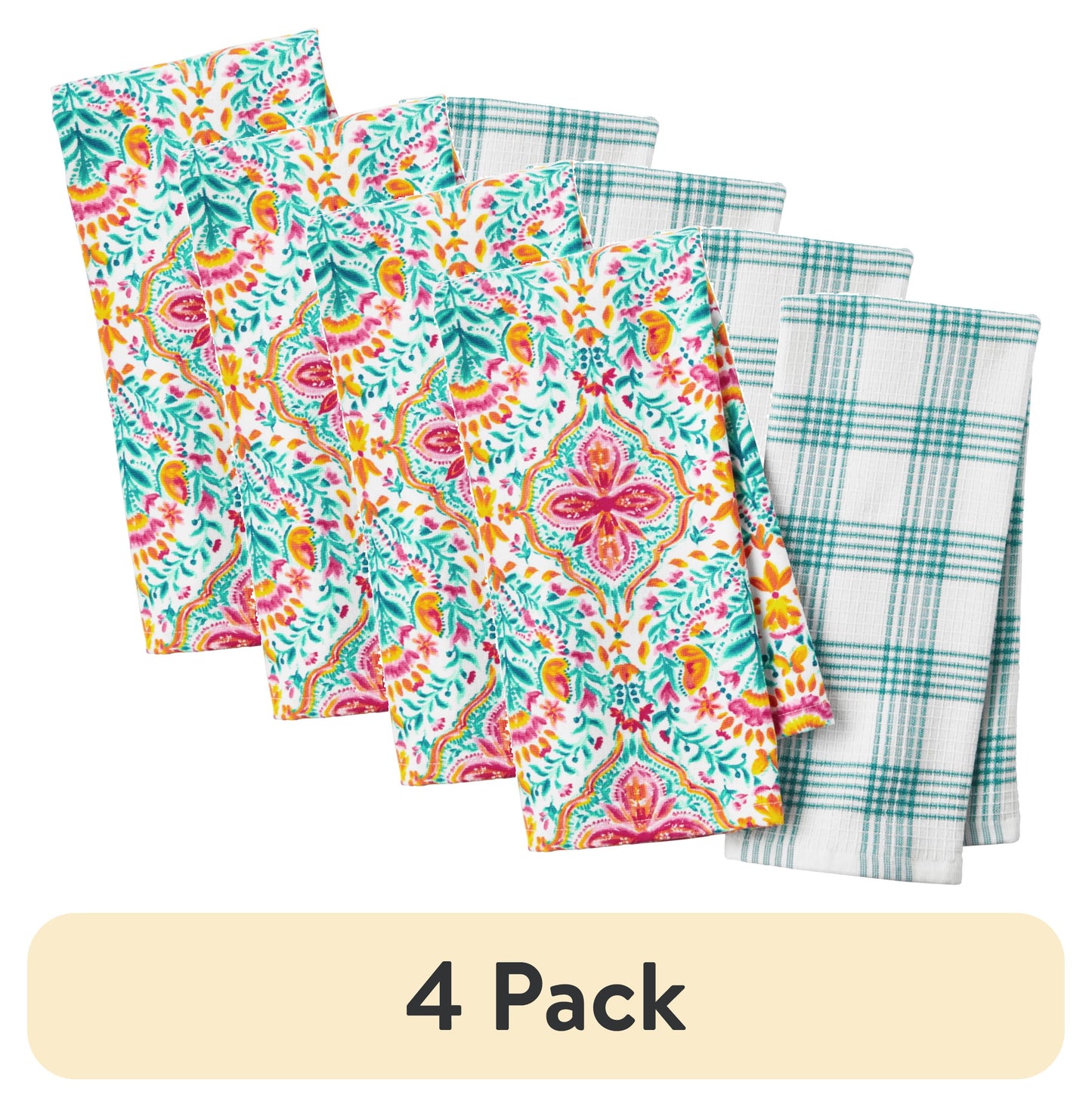 (4 pack) The Pioneer Woman Folk Geo Kitchen Towel Set, Multicolor, 16"W x 28"L, 2 Piece