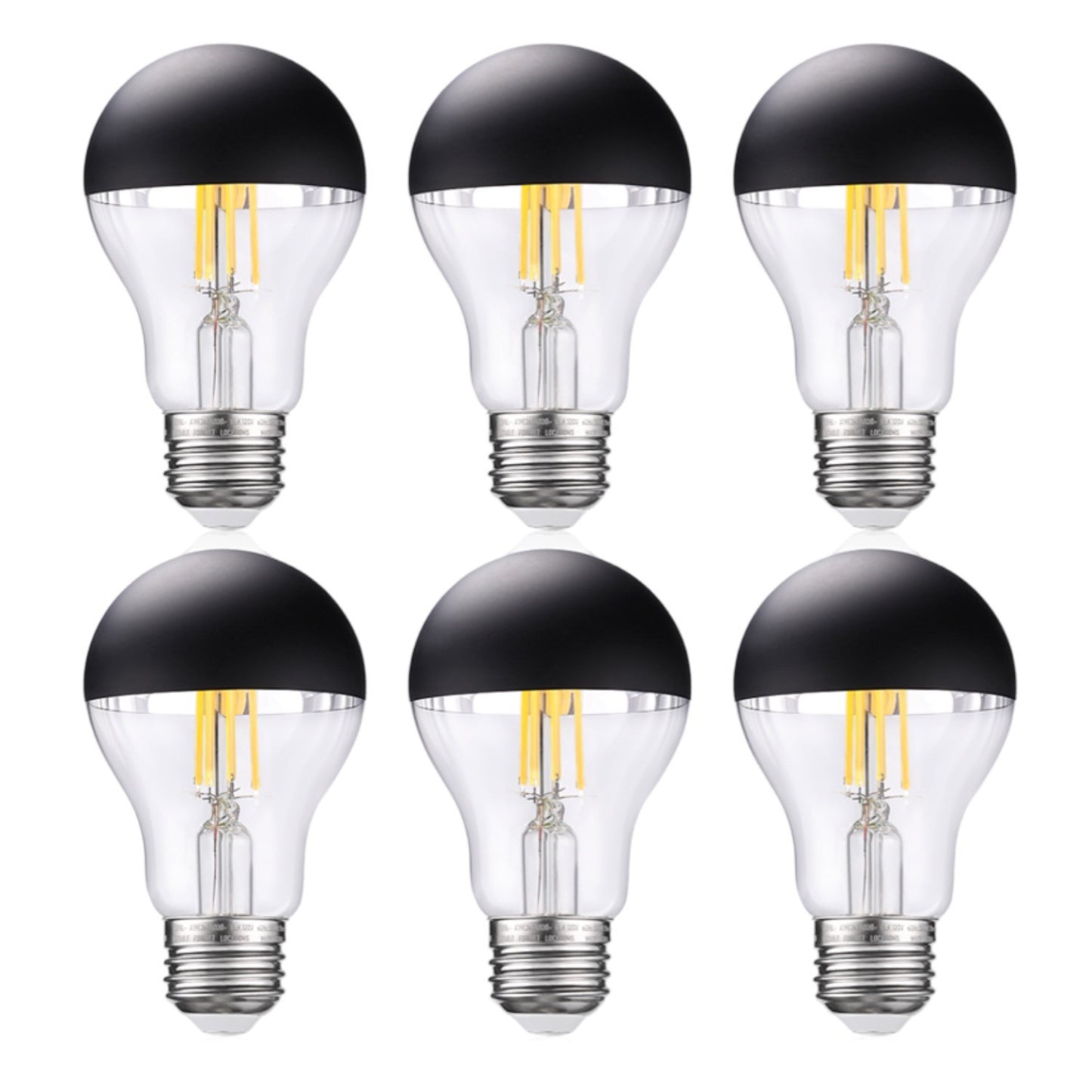 6 Pack A19 LED Dimmable Light Bulb, 4.5W(40W Eqv.), Anti Glare Half Chrome Bulbs, Black Dipped E26 Base, 3000K Warm White