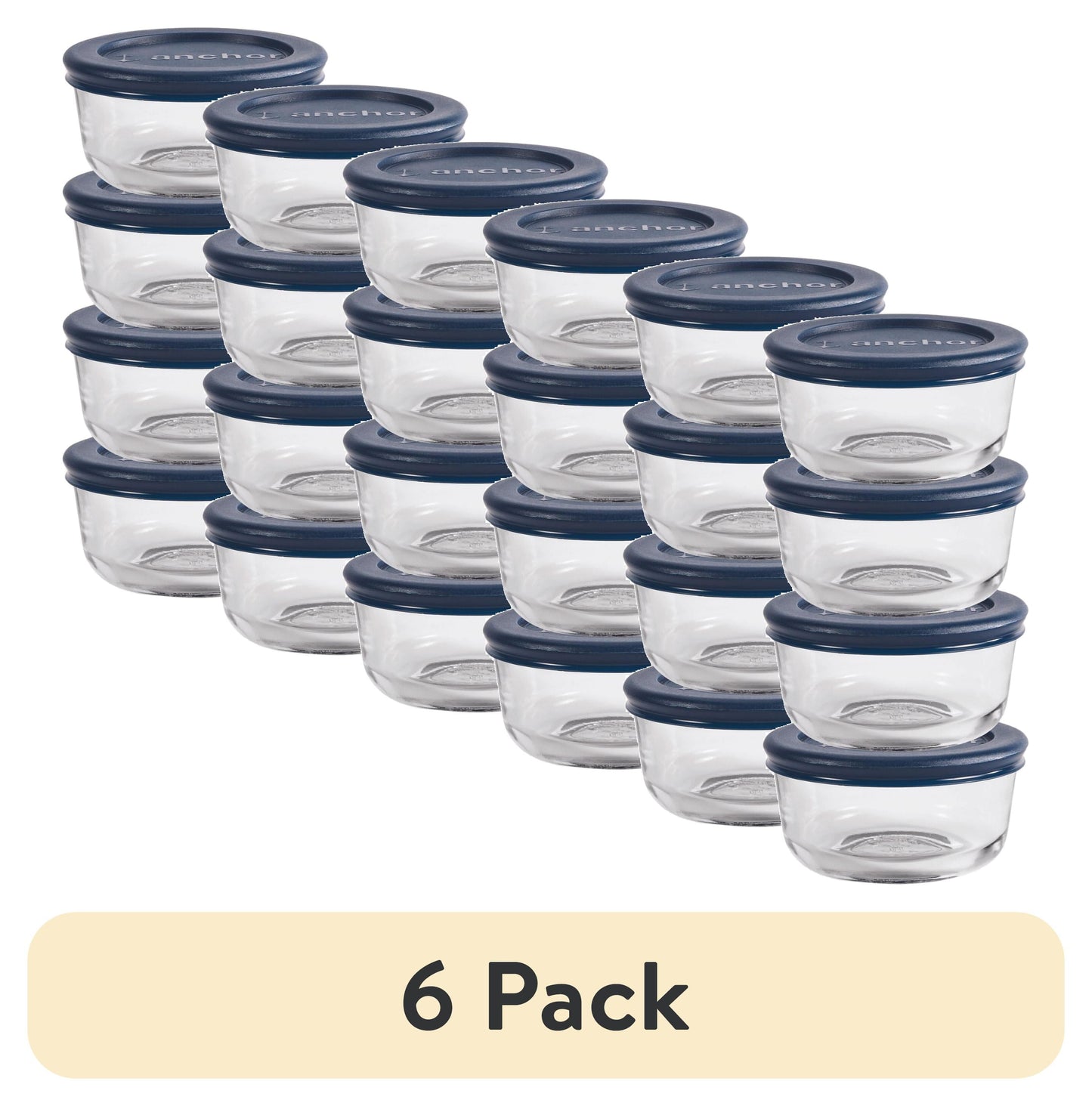 (6 pack) Anchor Hocking Glass Food Storage Containers with Lids, 1 Cup Round, Set of 4