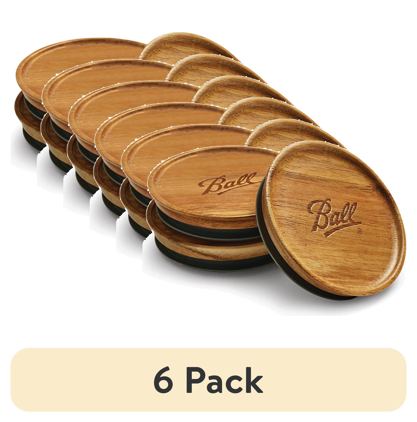 (6 pack) Ball Wooden Storage Lids, Wide Mouth, Ball Jar Lids, 3-Pack