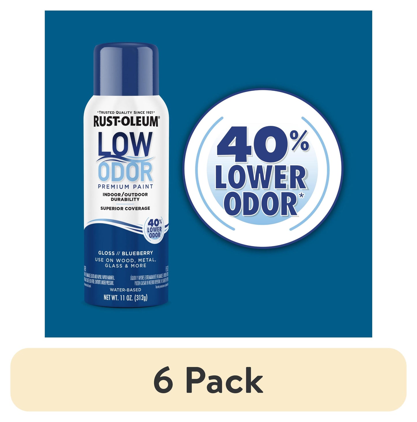 (6 pack) Blueberry, Rust-Oleum Low Odor Premium Gloss Spray Paint- 11 oz
