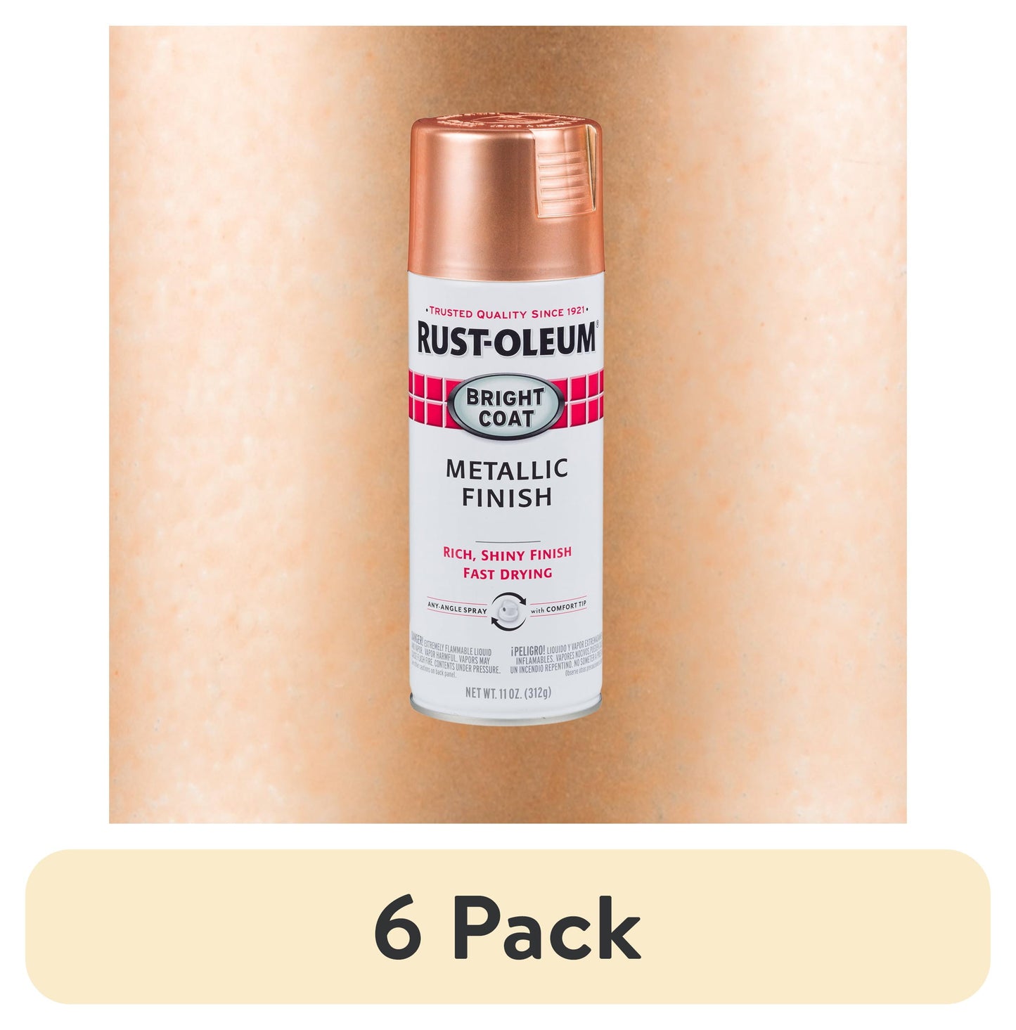 (6 pack) Cobre, Rust-Oleum Detiene el Óxido Capa Brillante Pintura en Aerosol Metálica-314417, 11 oz