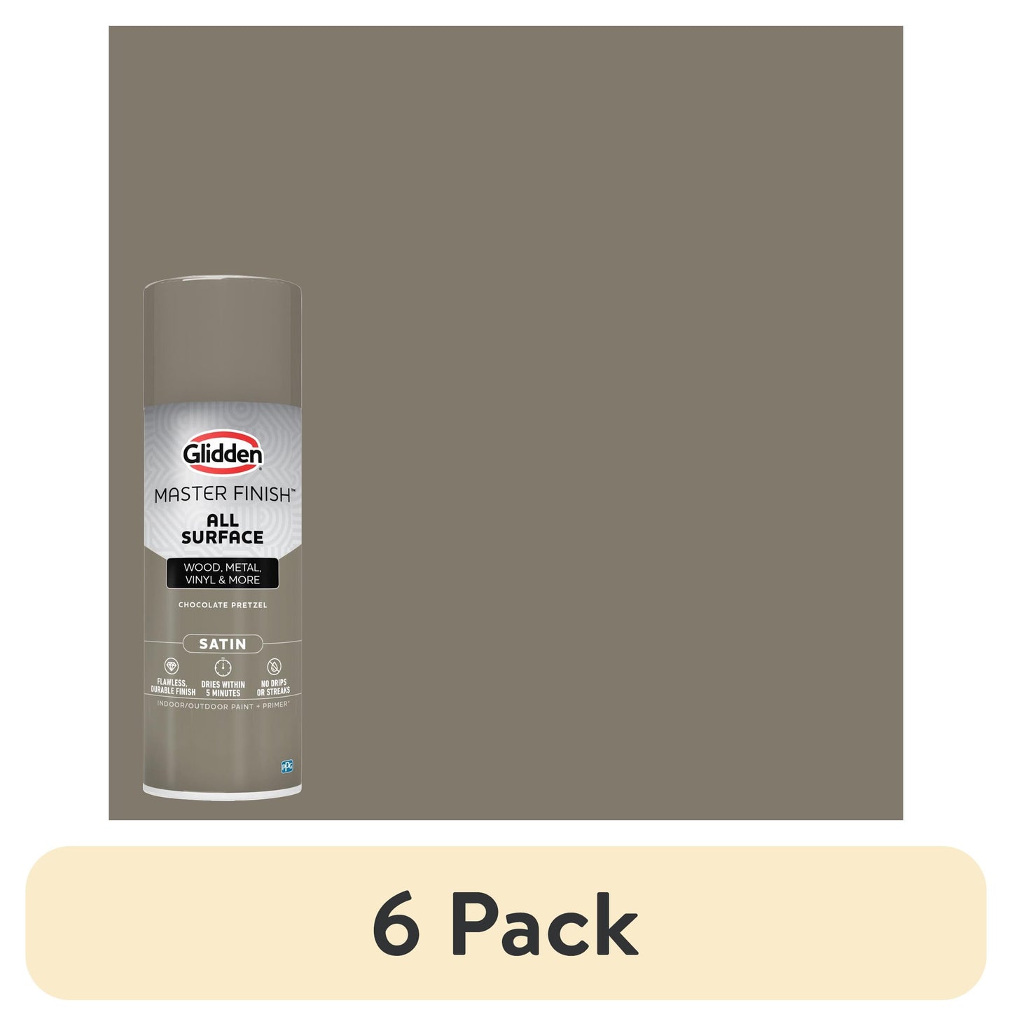(6 pack) Glidden Master Finish 12 oz. Satin Chocolate Pretzel Interior/Exterior All Surface Spray Paint and Primer