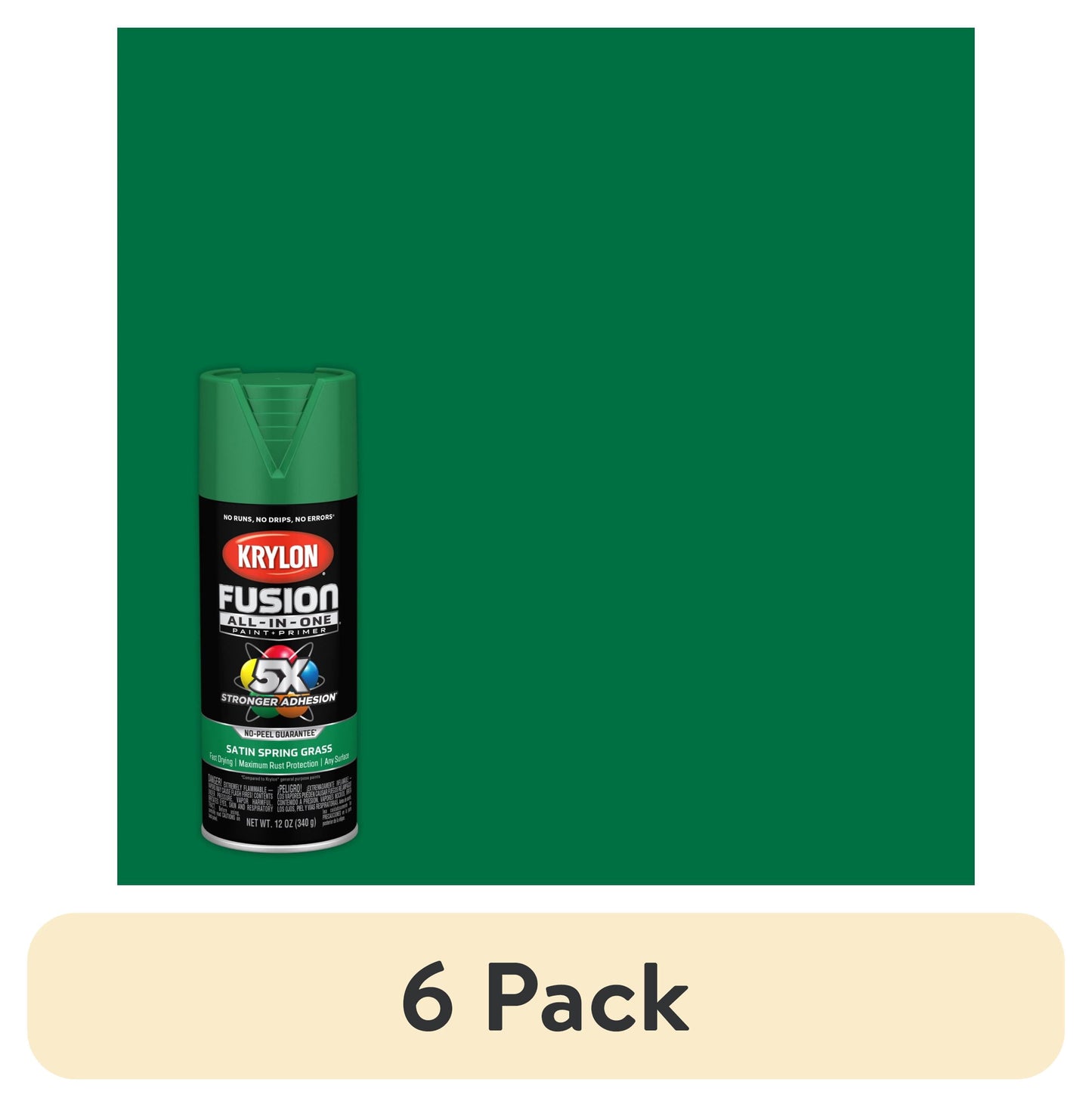 (6 pack) Krylon Fusion All-In-One, Satin, Spring Grass, 12 oz