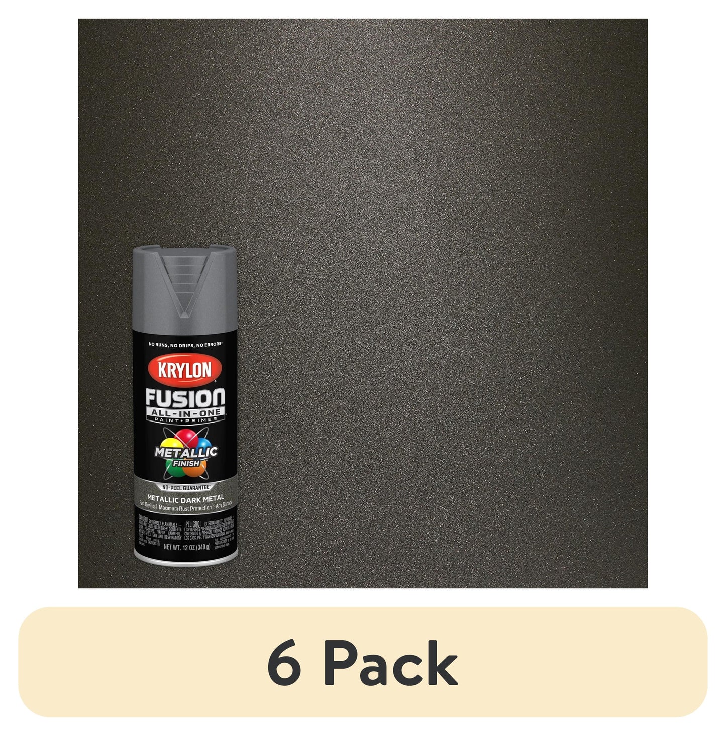 (6 pack) Krylon K02769007 Krylon Fusion All-In-One Metallic Dark Metal Metallic 12 oz Spray Paint, Multi-Surface, (1 Piece, 1 Pack)
