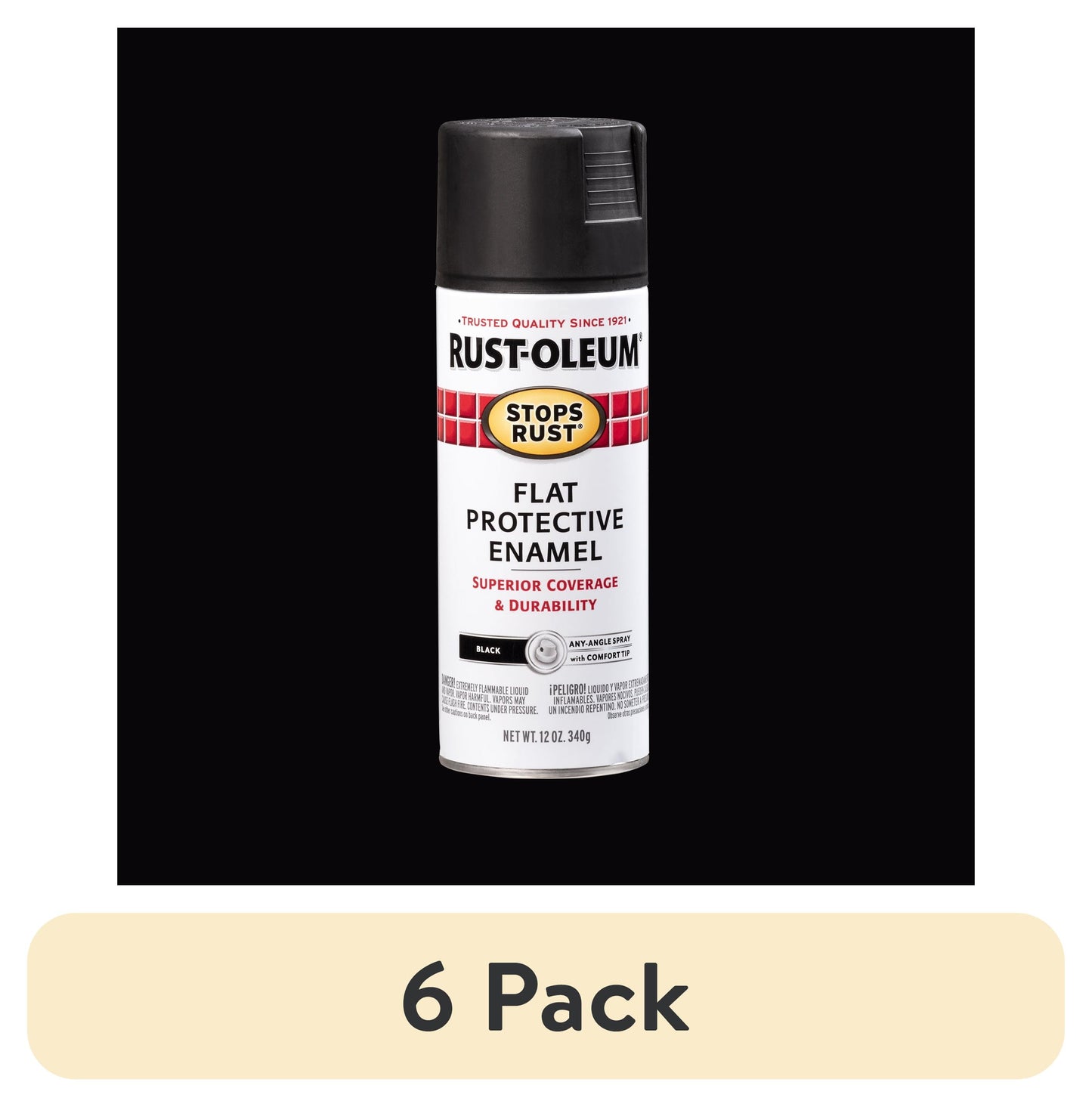 (6 pack) Black, Rust-Oleum Stops Rust Protective Enamel Flat Spray Paint-7776830, 12 oz