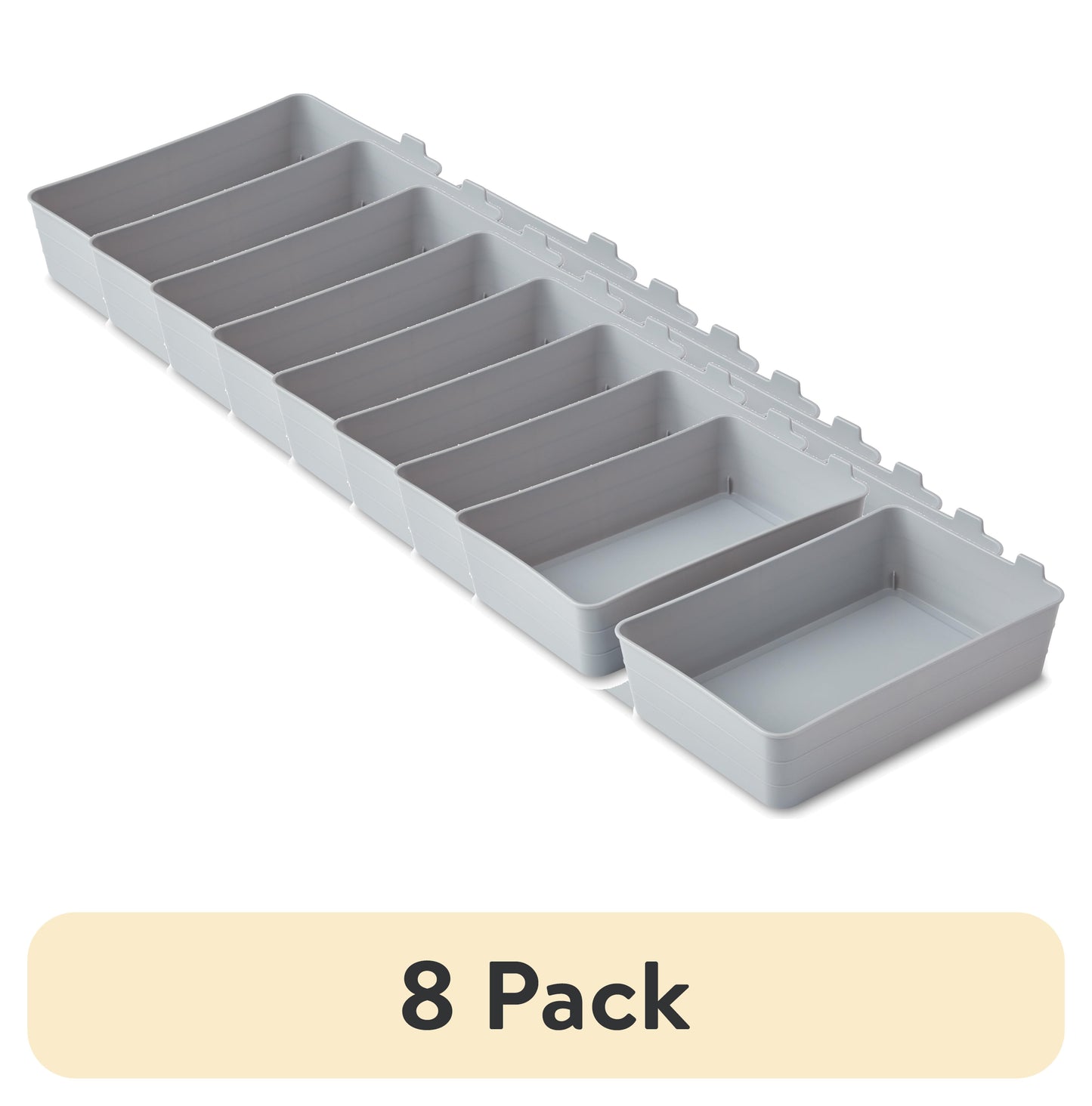 (8 pack) Mainstays 2-Pack Flexible Drawer Storage Organizer Bins, Plastic Drawer Organizer Containers for Kitchen Drawer, Desk Drawer and Bathroom Drawer Organization, Gray