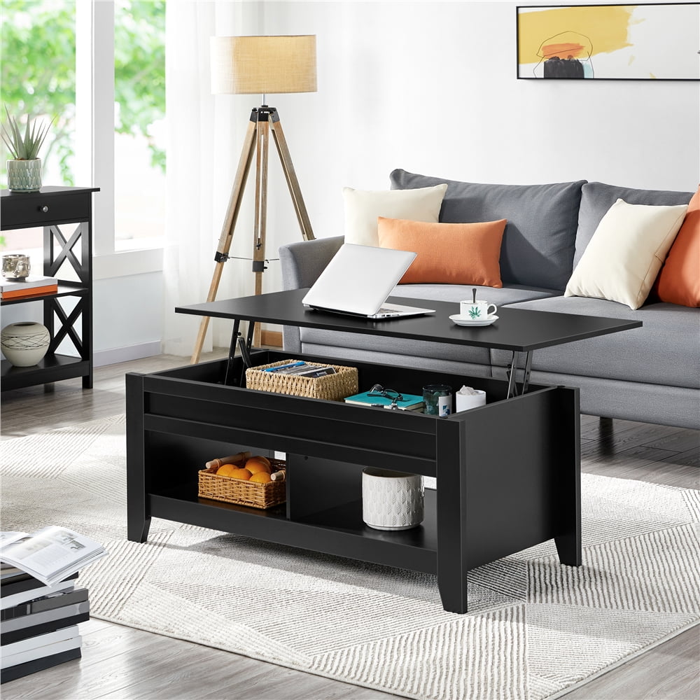 Alden Design Mesa de Centro Elevable de 47.5" con 2 Compartimentos de Almacenamiento para Sala de Estar, Negra
