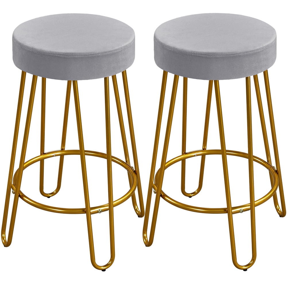 Alden Design Upholstered Velvet Counter Height Bar Stool, Set of 2, Gray