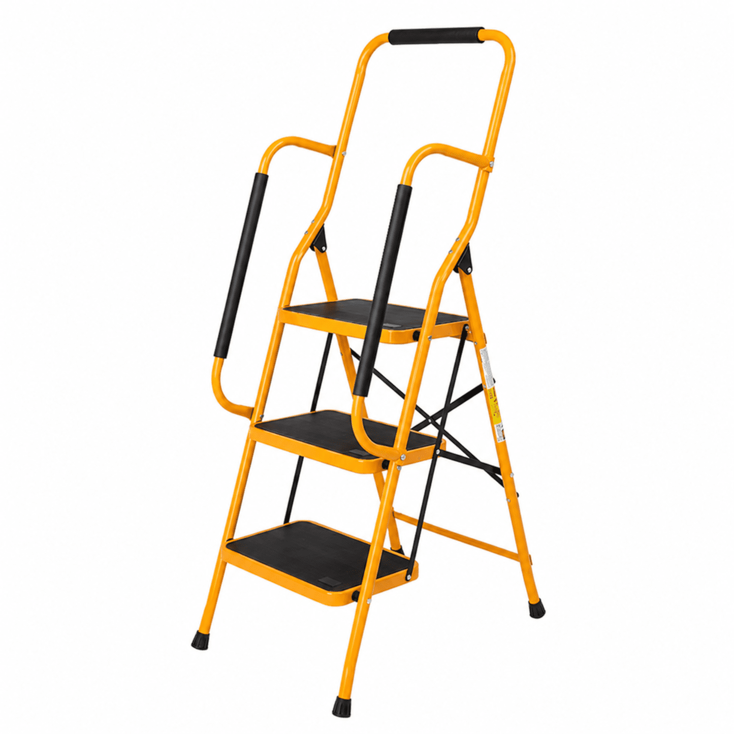 Alvantor 3 Step Folding Ladder with Handrails, 330 lb Iron Step Stool with Wide Anti-Slip Pedals, Ginger Yellow