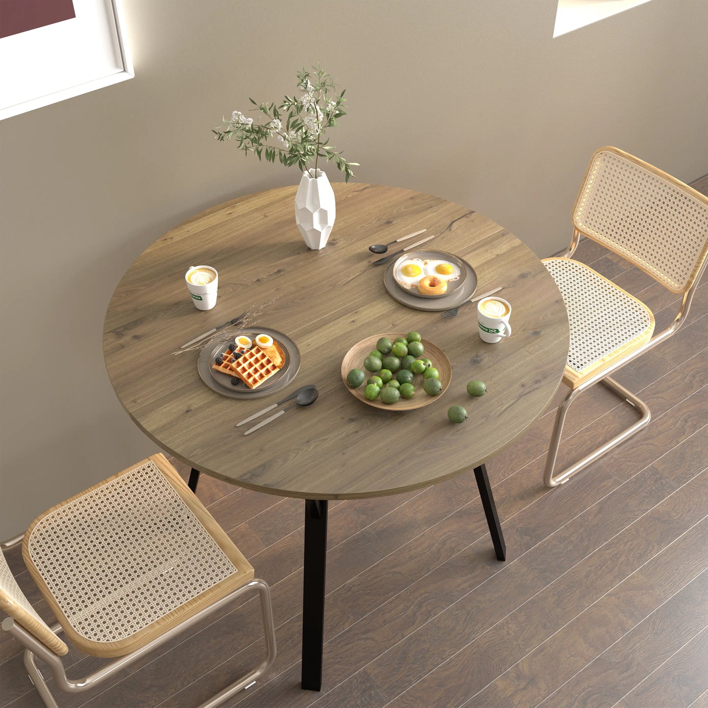 Aukfa Round Dining Table for 4, 35.4" Small Kitchen Table with MDF Top & Metal Legs for Kitchen, Living Room, Small Space, Vintage Industrial Style, Rustic Brown