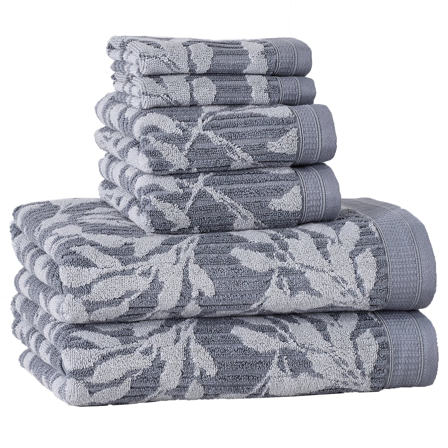 Better Homes & Gardens Signature Soft Floral 6 Piece Towel Set,Grey Flannel/Soft Silver