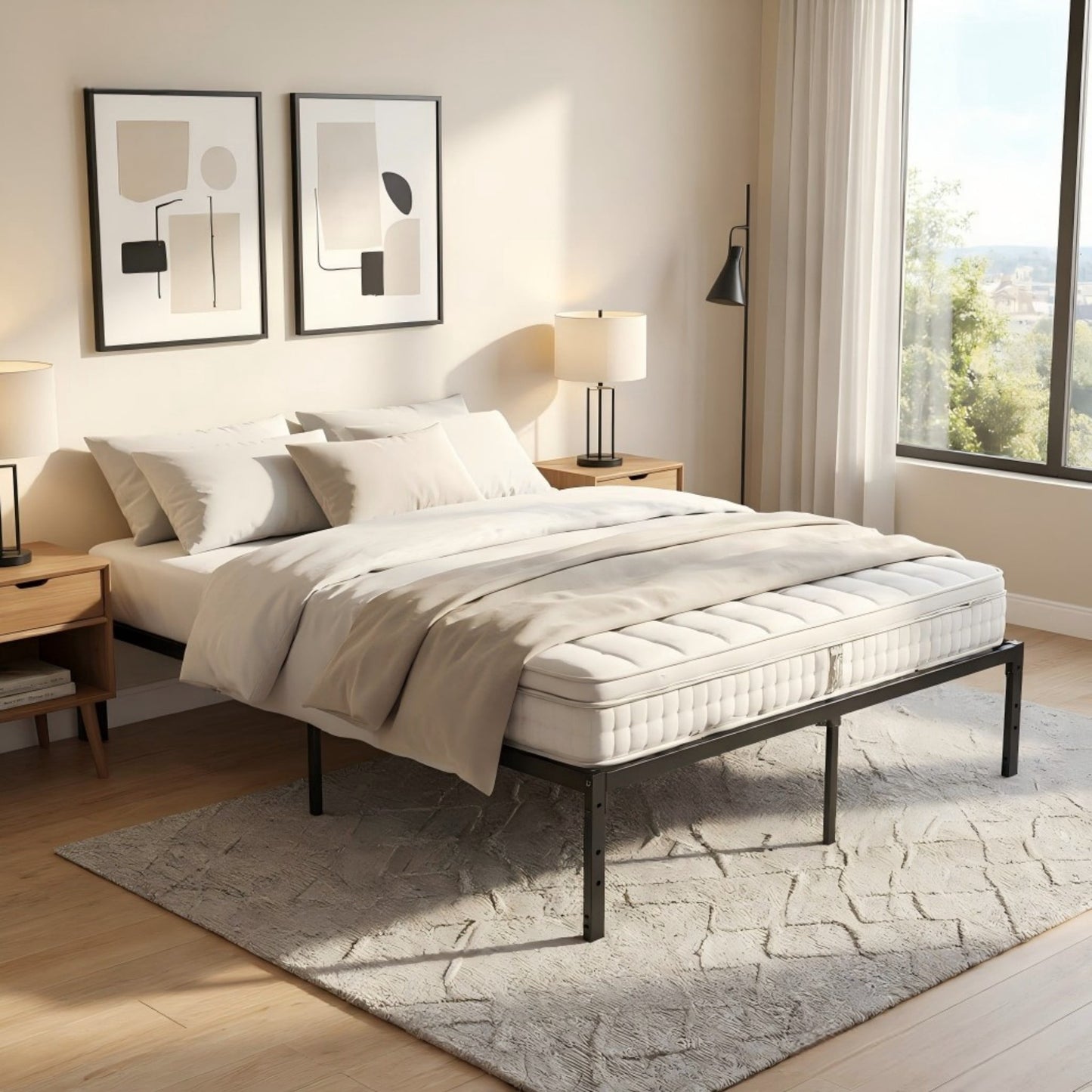 BSHTI 55" Full Bed Frame – Heavy Duty Metal Platform, 14.2" Under-Bed Storage, No Box Spring Needed, Minimalist Design, Black