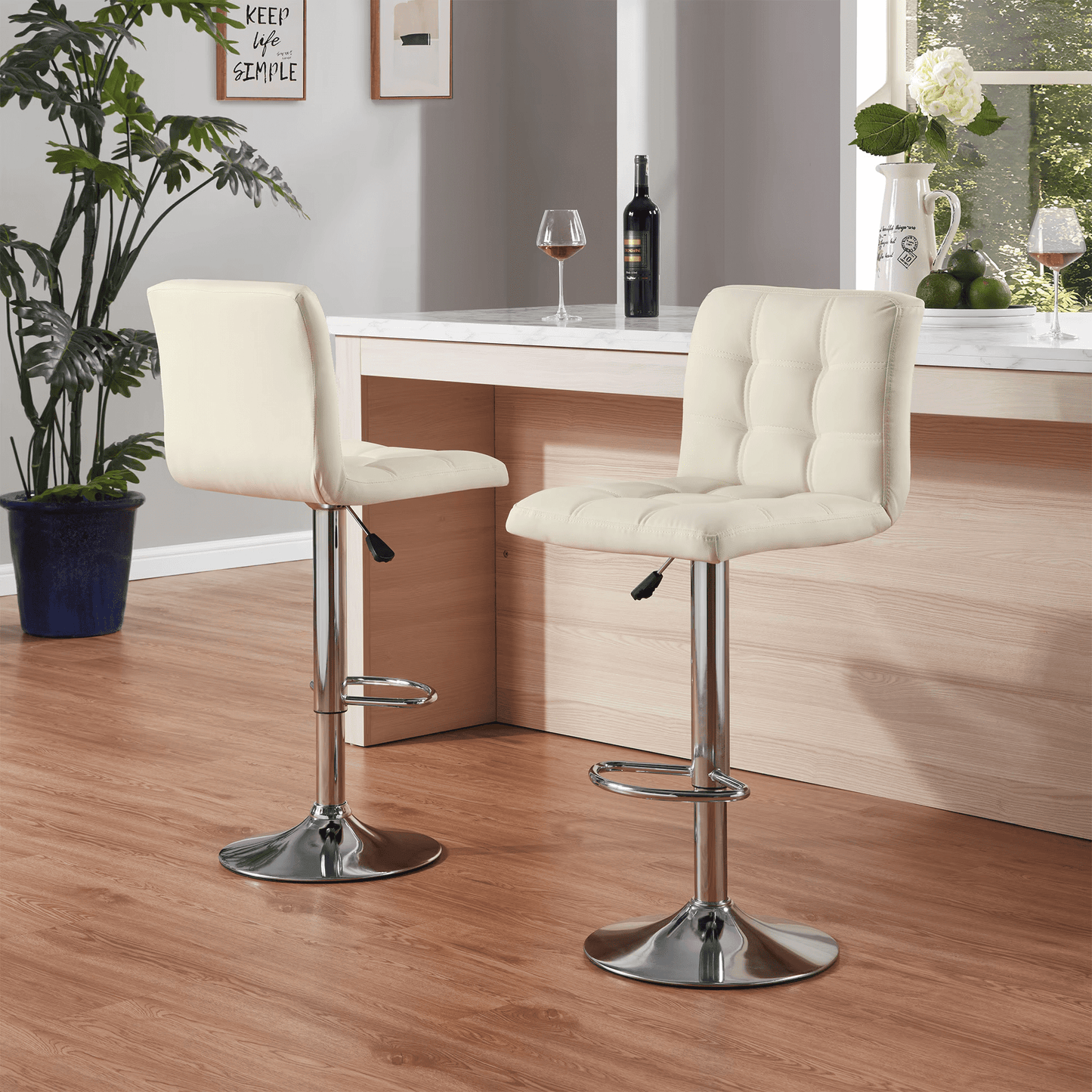 TrumanPick 24 Inch Swivel Bar Stools Set of 2 Upholstered Counter Height Barstools with High Back Chair for Kitchen Island, Black