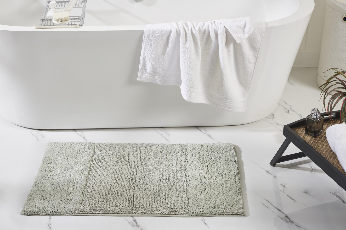 Better Trends 24" x 40" Bathroom Rug 100% Cotton, Soft Tufted Bath Mat, Water Absorbent & Spray Latex Backing Bathroom Rug (Dark Sage) Granada Collection
