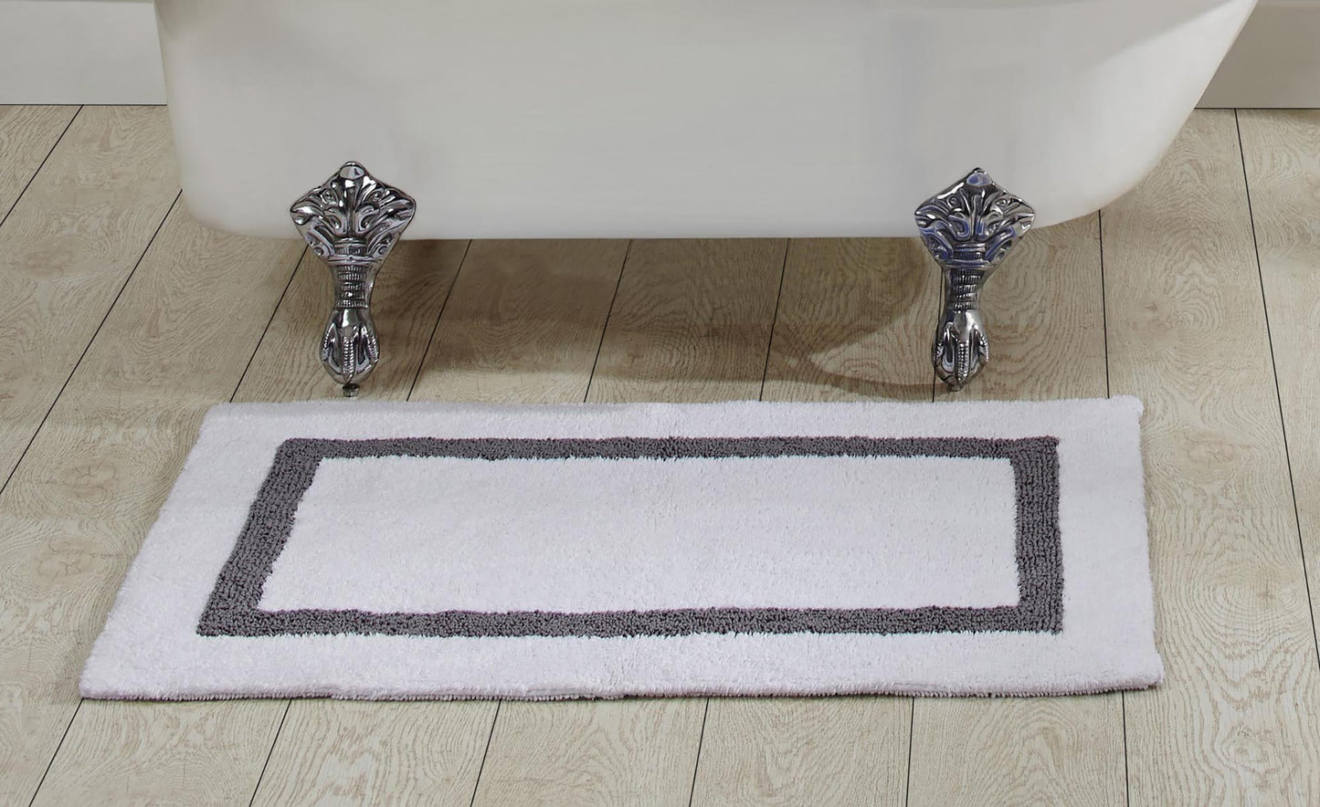Better Trends Bathroom Rugs Mat 100% Cotton Soft Bath Rug Water Absorbent Reversible Washable for Bathroom Floor Decor, Laundry Room 24" x 40" Hotel Collection - White/Gray