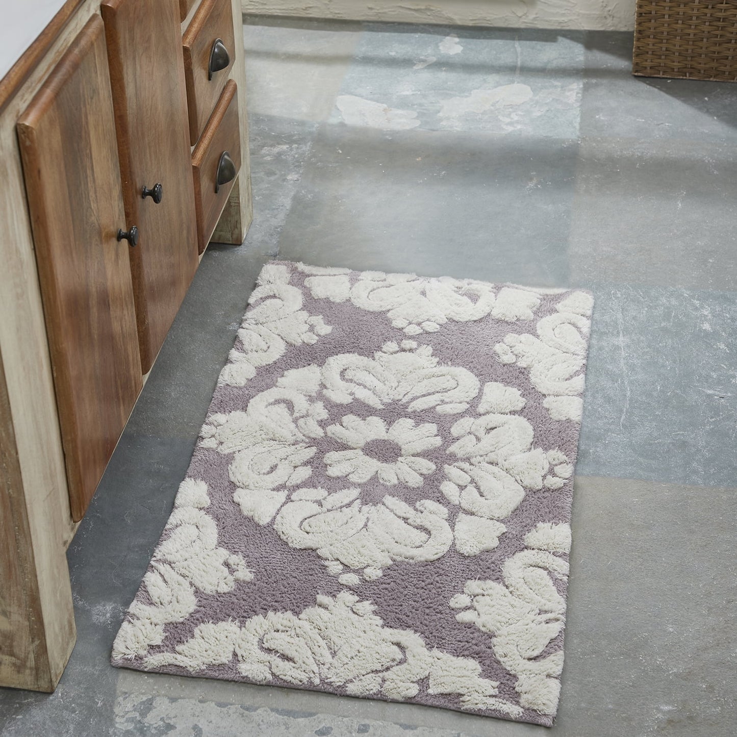 Better Trends Alfombra de Inodoro en Forma de U 100% Algodón, Alfombra Antideslizante, Absorbente de Agua, Lavable a Máquina, (20" x 20") Alfombra de Baño Contorneada Azul - Colección Madallion