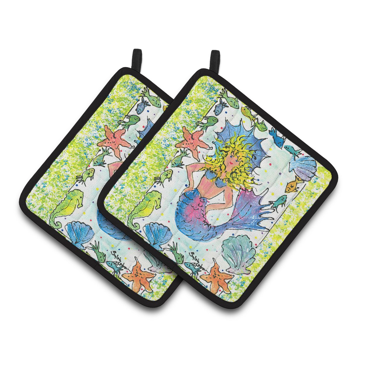Blonde Funky Mermaid Pair of Pot Holders