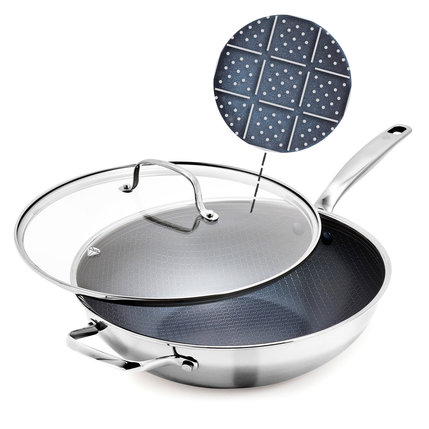 Blue Diamond 12″ Diamond Bond Ceramic Nonstick Hybrid Stainless Steel Wok with Lid, Induction Ready