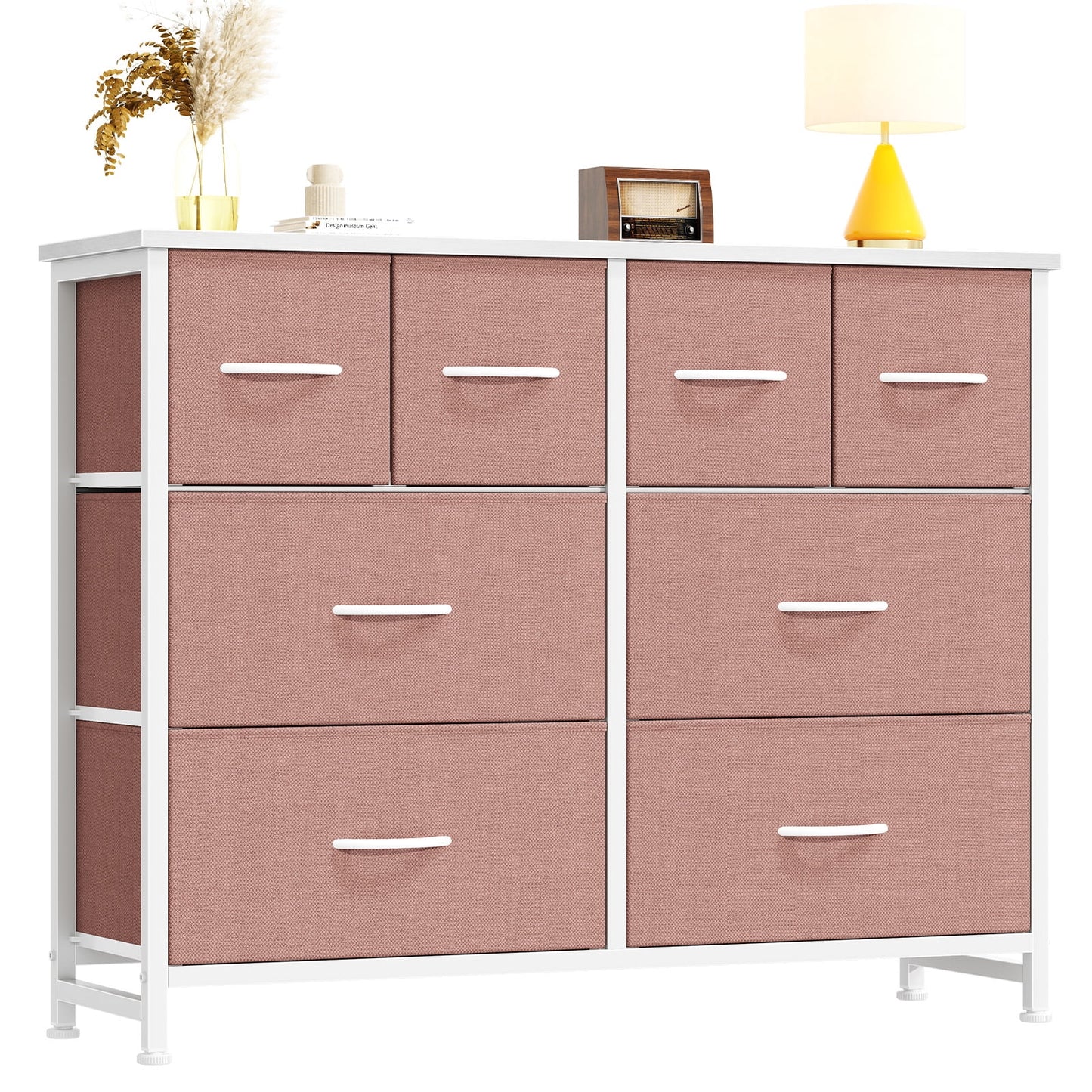 CONCETTA 8-Drawer Fabric Dresser, Wide Chest of Drawers, TV Stand for Bedroom, Living Room, Pink
