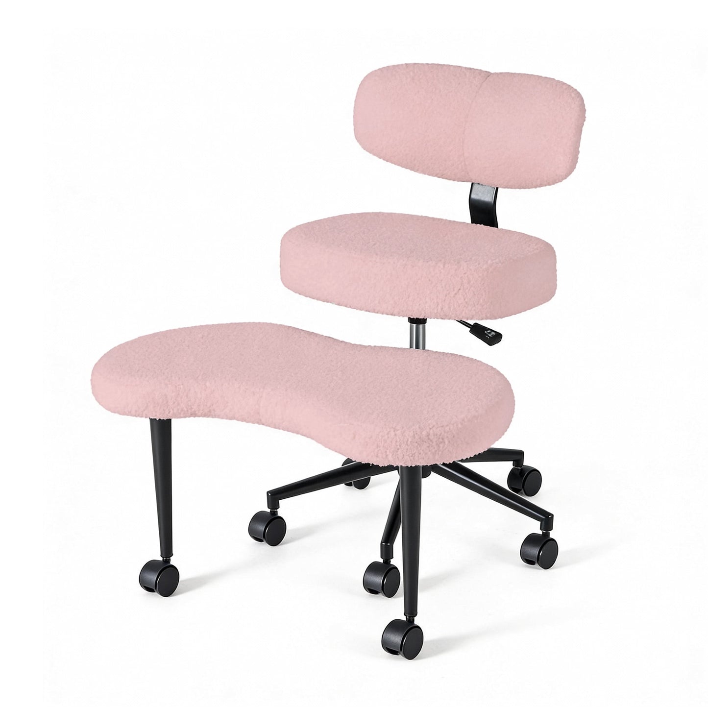 CONCETTA Meditation Cross Legged Chair PRO, Featuring Mobile Casters and 360° Swivel Design, Adjustable Backrest Relieves Pressure, Teddy Velvet, Pink