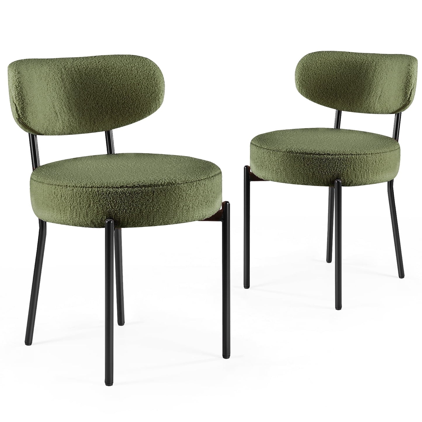 CONCETTA Set of 2 Round Dining Chairs, Mid-Century Modern, Soft Seat with Curved Backrest, Green