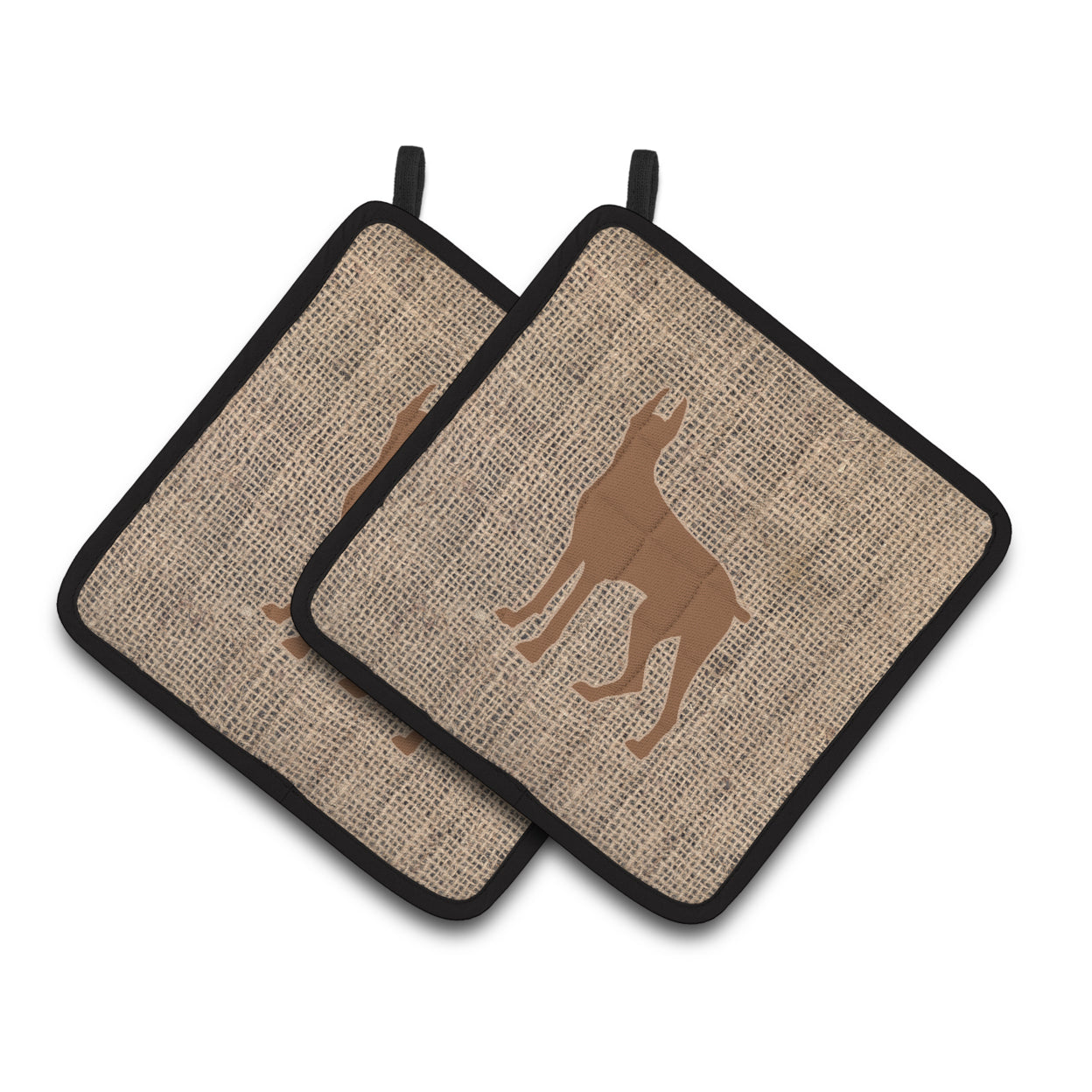 Caroline's Treasures BB1081-BL-BN-PTHD Great Dane Faux Burlap and Brown Pair of Pot Holders , 7.5HX7.5W, multicolor