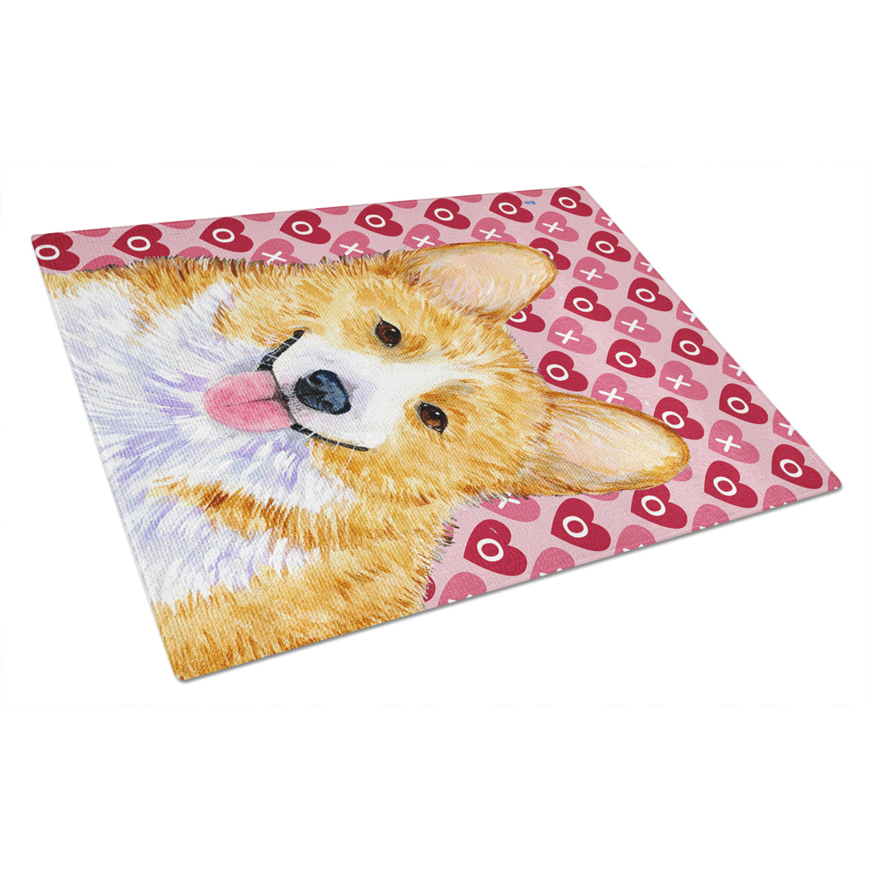Caroline's Treasures Corgi Hearts Love and Valentine's Day Portrait Glass Cutting Board Large