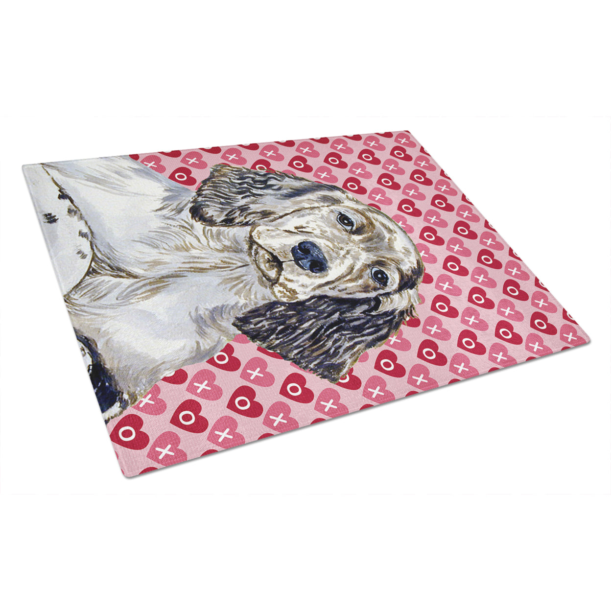 Caroline's Treasures English Setter Hearts Love and Valentine's Day Glass Cutting Board Large
